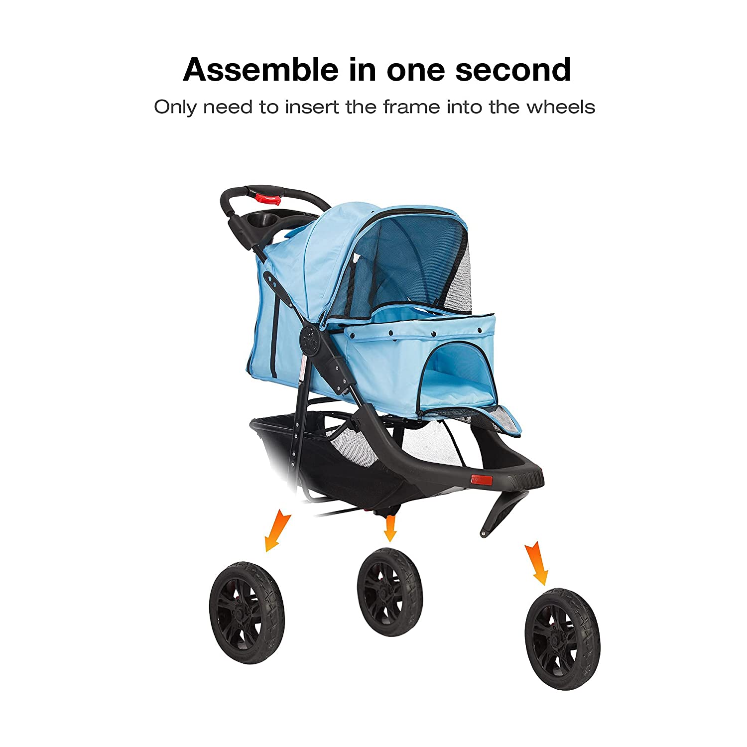 3-Wheels pet Stroller, Foldable Jogger Pet Stroller with Storage Basket - Bosonshop