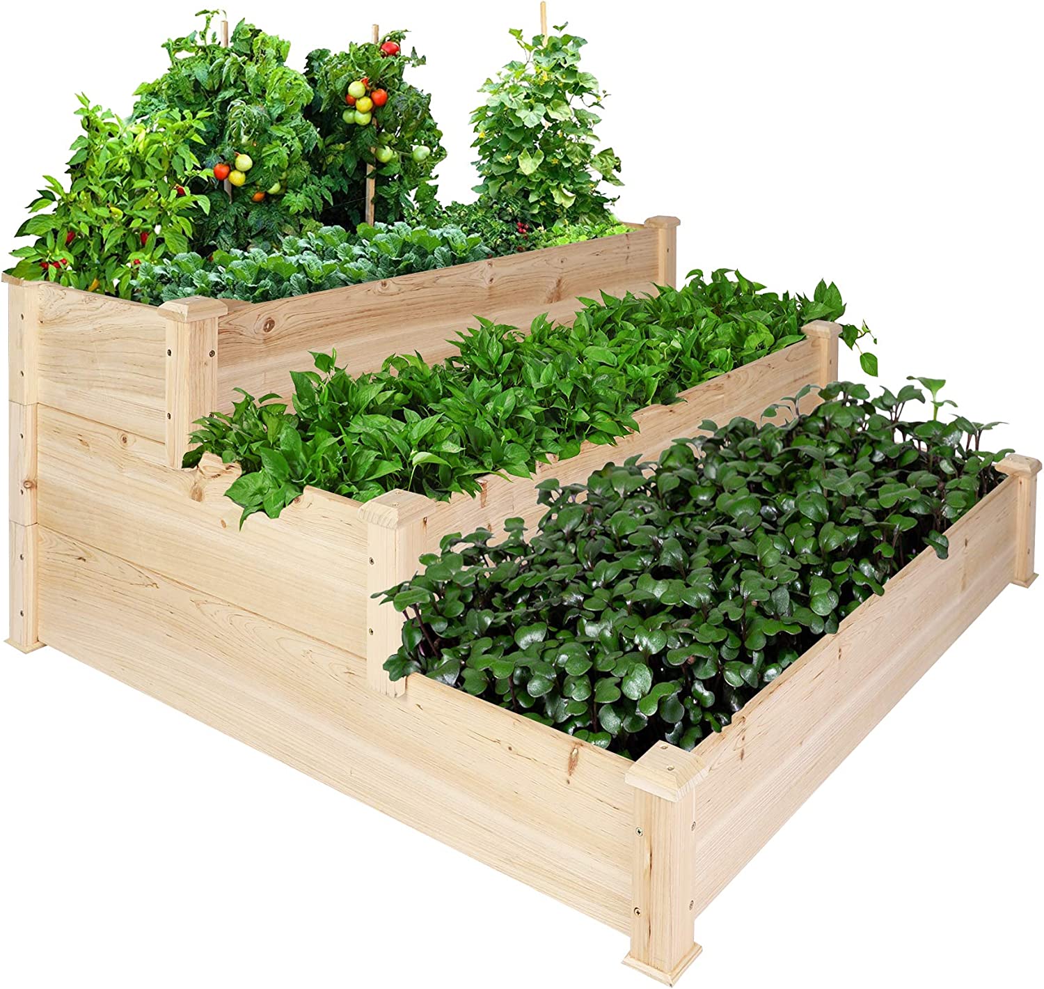 Wooden Raised Vegetable Garden Bed 3 Tier Elevated Planter Kit Outdoor Gardening - Bosonshop