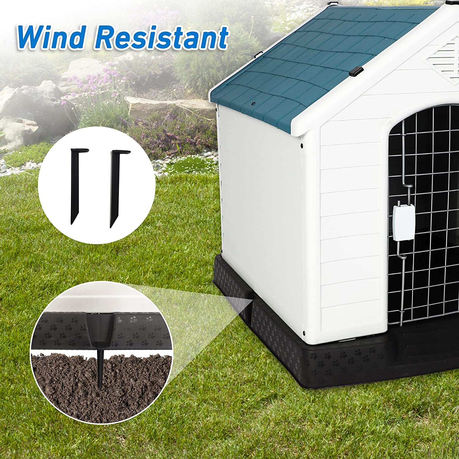 Plastic Outdoor Dog House with Door 24.8" Height Weatherproof Puppy Kennel Resistant Pet Crate with Elevated Floor Air Vents, Small - Bosonshop