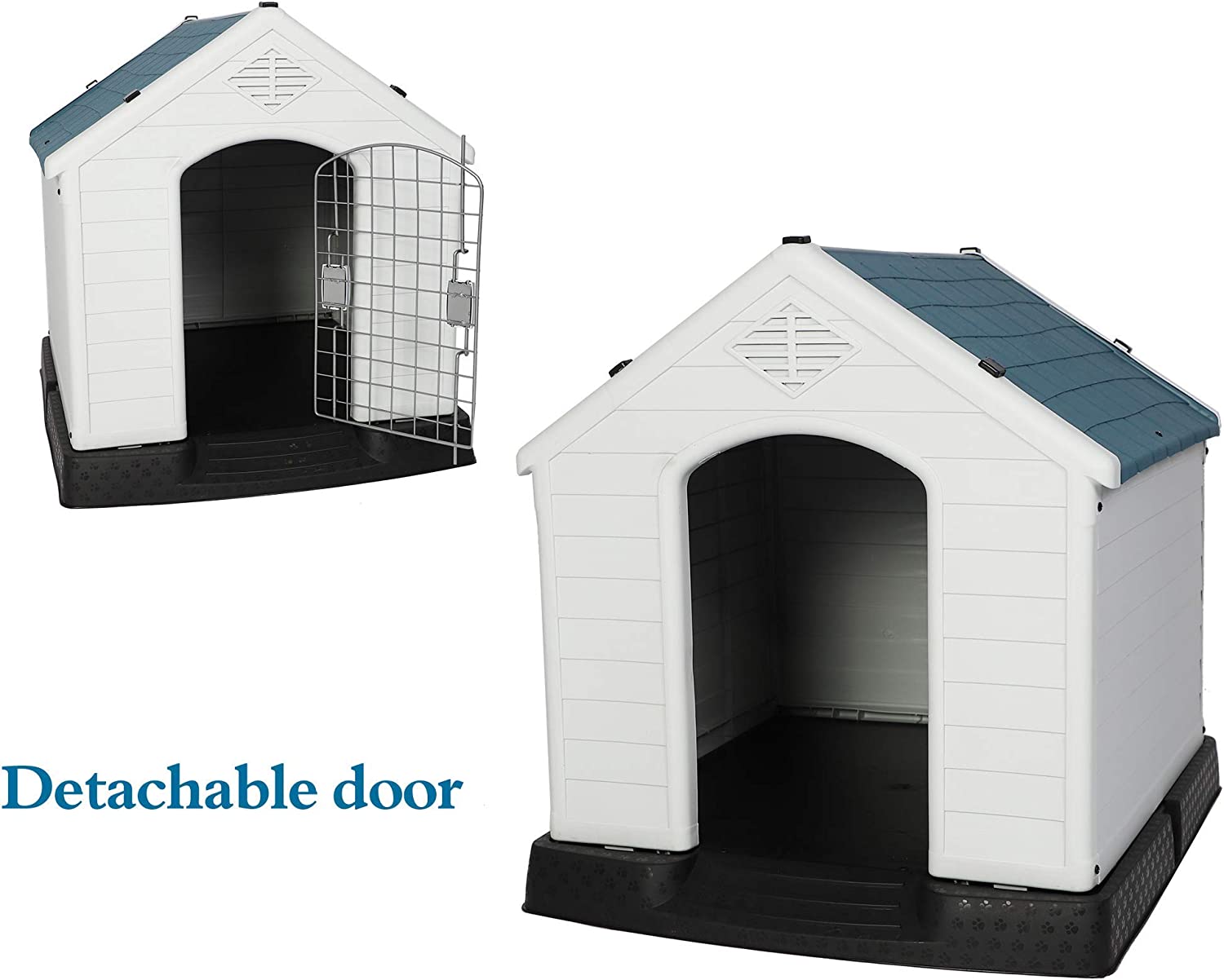 Plastic Outdoor Dog House with Door 24.8" Height Weatherproof Puppy Kennel Resistant Pet Crate with Elevated Floor Air Vents, Small - Bosonshop