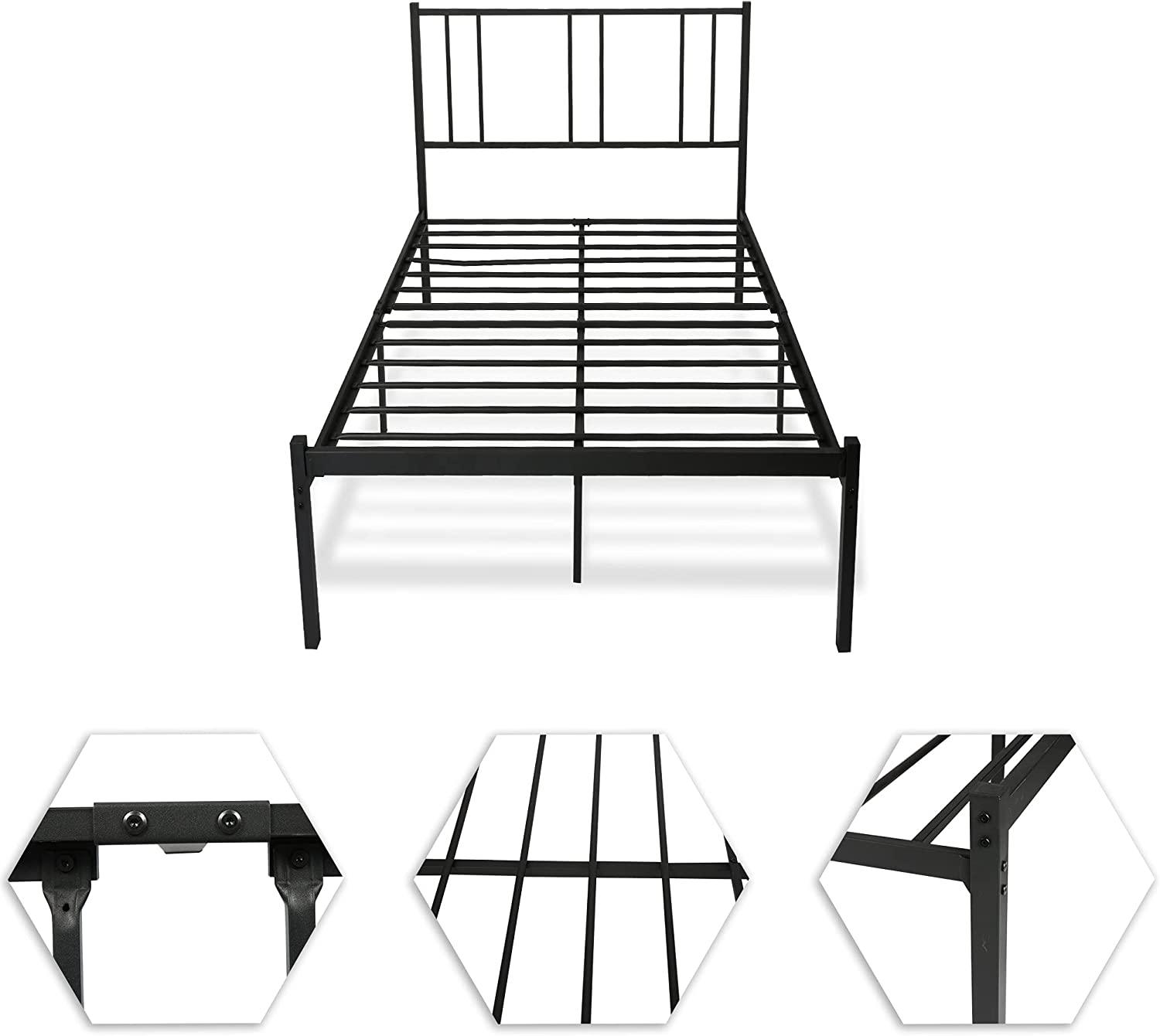 Twin Size Platform Bed with Headboard, Sturdy Metal Frame Noise Free, Easy to Assemble - Bosonshop