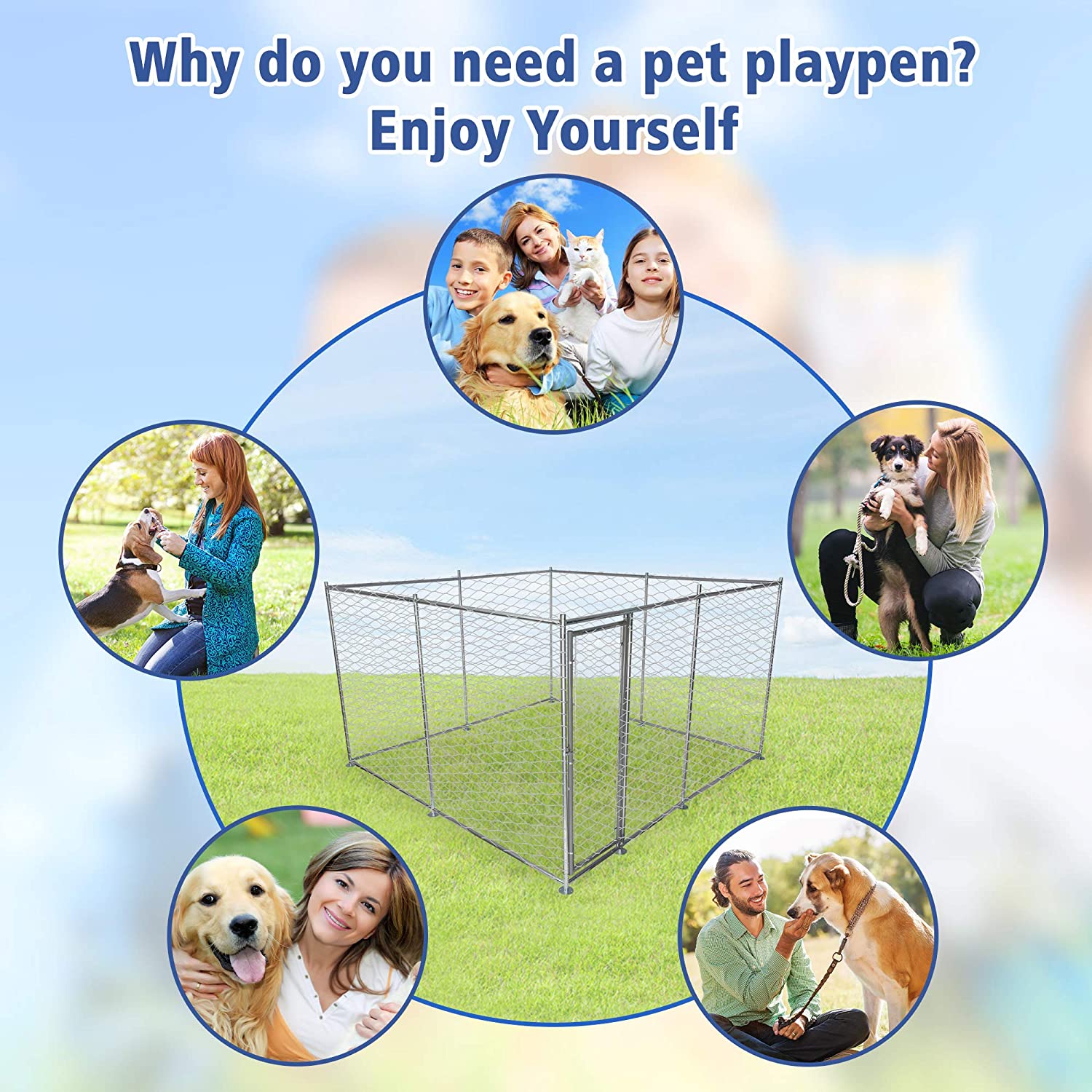 (Out of Stock) Outdoor Dog Playpen Heavy Duty Galvanized Mesh Steel Outdoor Big Dog House Kennel with Lock 9.8' x 9.8' x 5.9' - Bosonshop