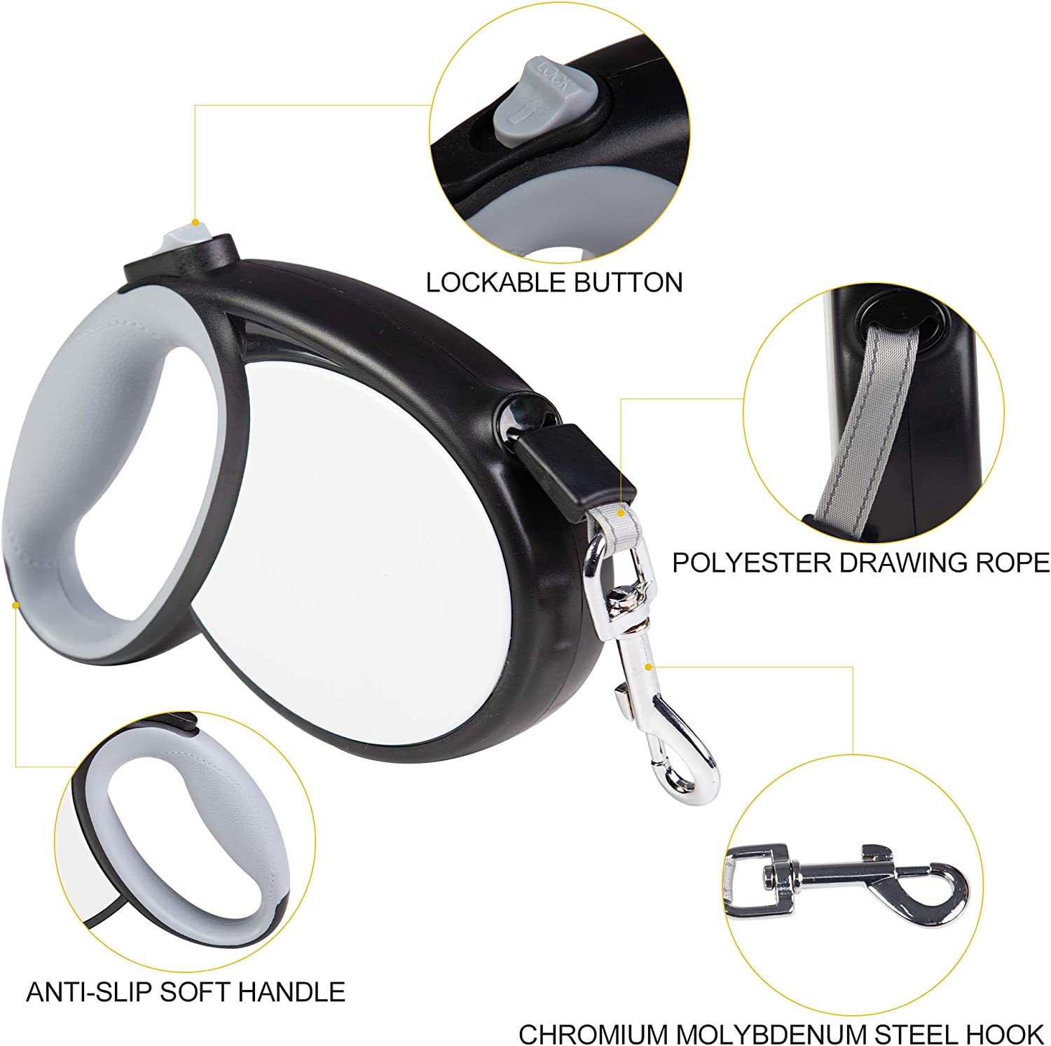 Retractable Dog Leash Heavy Duty Pet Walking Leash with 16.5ft Tangle Free Tape - Bosonshop