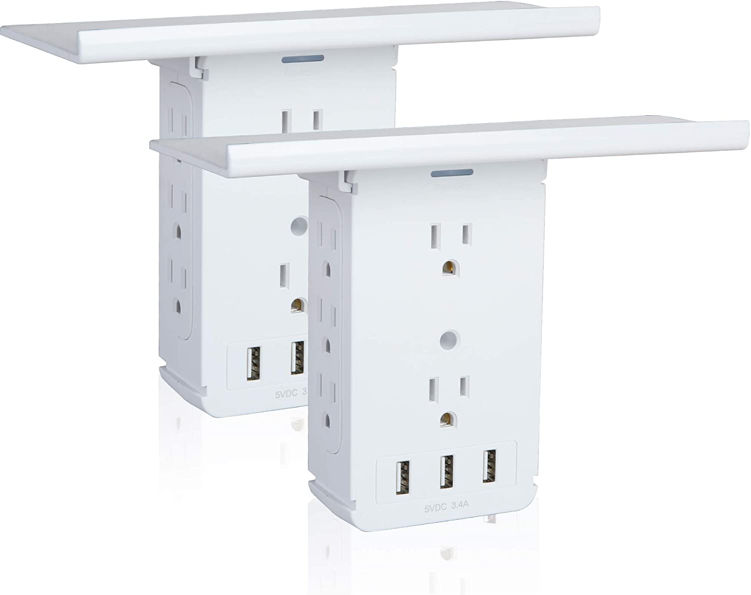 Wall Outlet Extender-2 Pack Surge Protector Multifunctional Outlet Wall Plug with 3 USB Ports(3.4A Total), 8 AC Outlets, Removable Outlet Shelf - Bosonshop