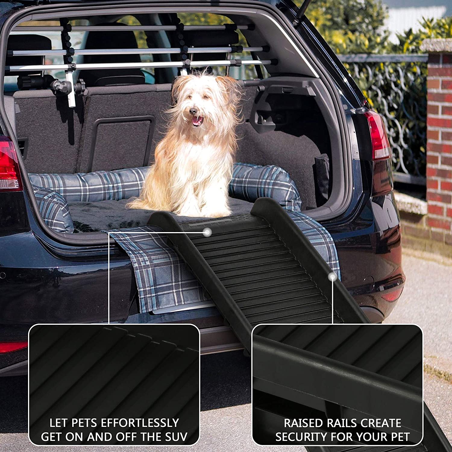 60"L Folding Portable Pet Ramp for Car, Gear Slip-Resistant Surface Safety Dog Ramp, Supports Up to 165 Lb - Bosonshop