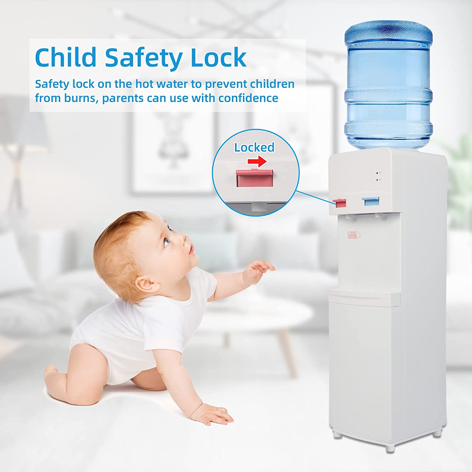 5 Gallon Top Loading Water Cooler Water Dispenser with Child Safety Lock, 2 Temps (Hot & Cold), ETL Listed, White - Bosonshop