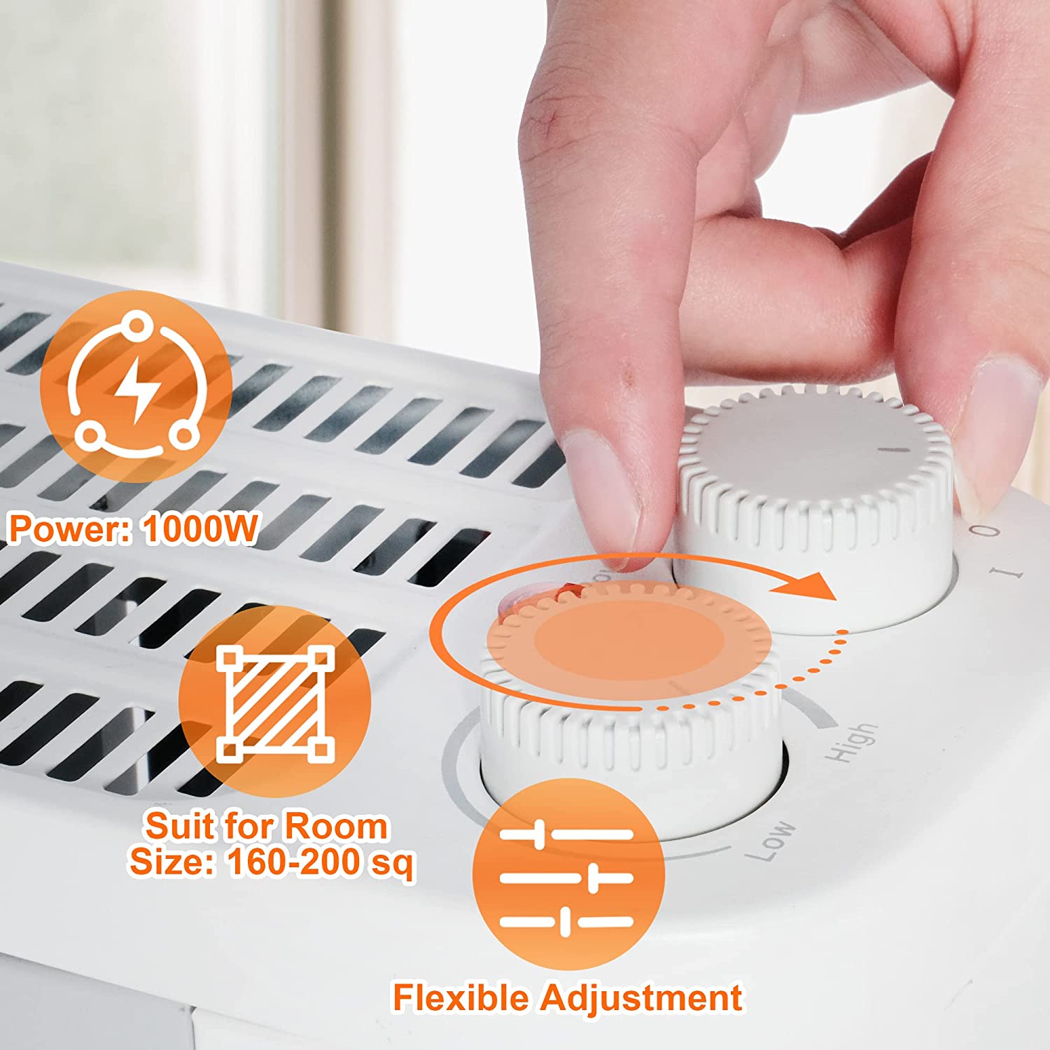 Electric Space Heater with Silent Portable Adjustable Thermostat 1000W Convector Heater for Home, Bedroom and Office - Bosonshop