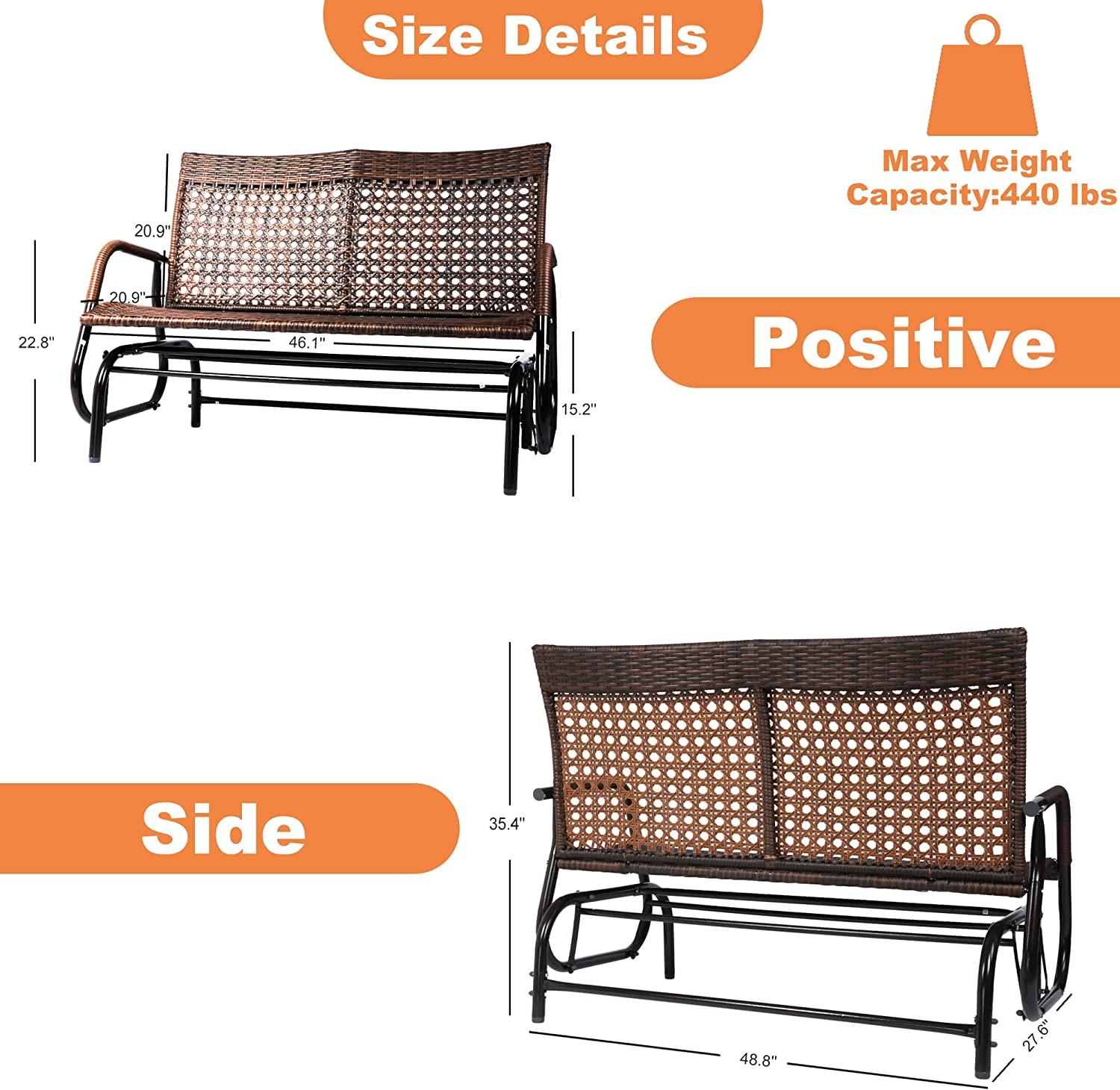 (Out of Stock) Swing Glider Chair, 48" Patio Swing Loveseat Chair w/ Extra Wide Seat and Curved Backrest - Bosonshop