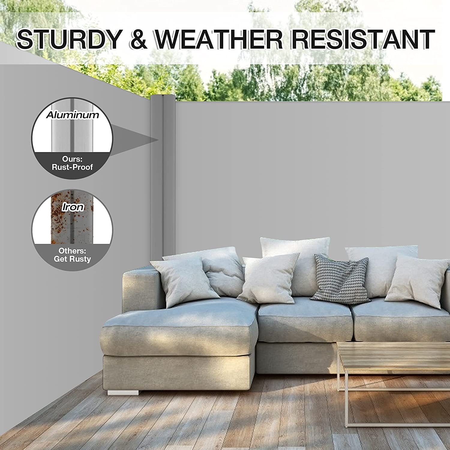 236"x78.7" Double Retractable Side Awning Patio Folding Side Sun Shade Screen - Bosonshop