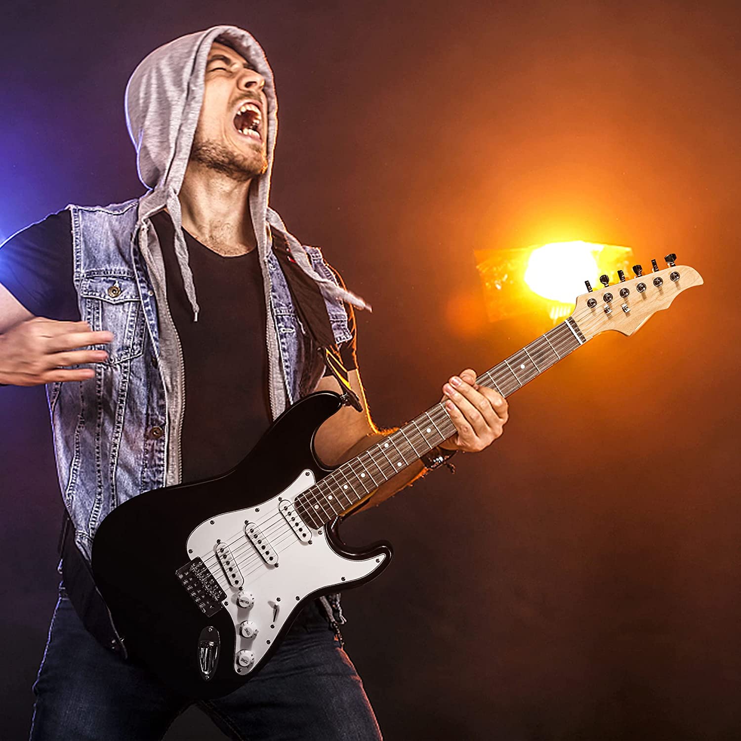 39" Full Size Electric Guitar Beginner Starter kit with 10w Amplifier, Black - Bosonshop