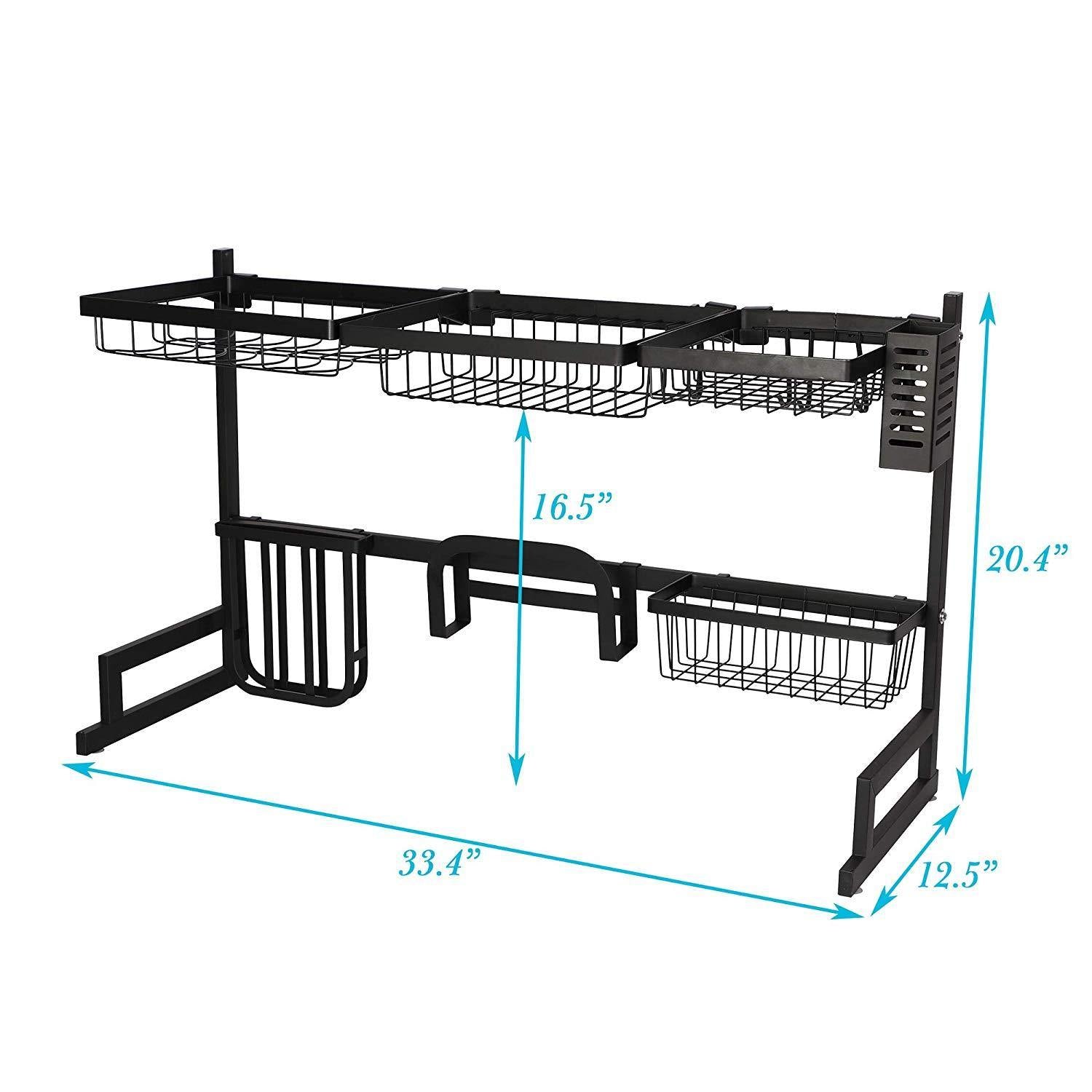 Over The Sink Dish Drying Rack Stainless Steel Kitchen Supplies Storage Shelf Multifunctional Tableware Drainer Organizer - Bosonshop