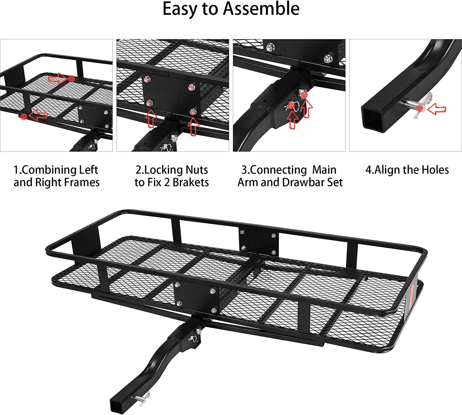 60" x 24" x 14" Heavy Duty Hitch Mount Cargo Carrier, Cargo Rack Rear Luggage Basket Fits 2" Receiver - Bosonshop