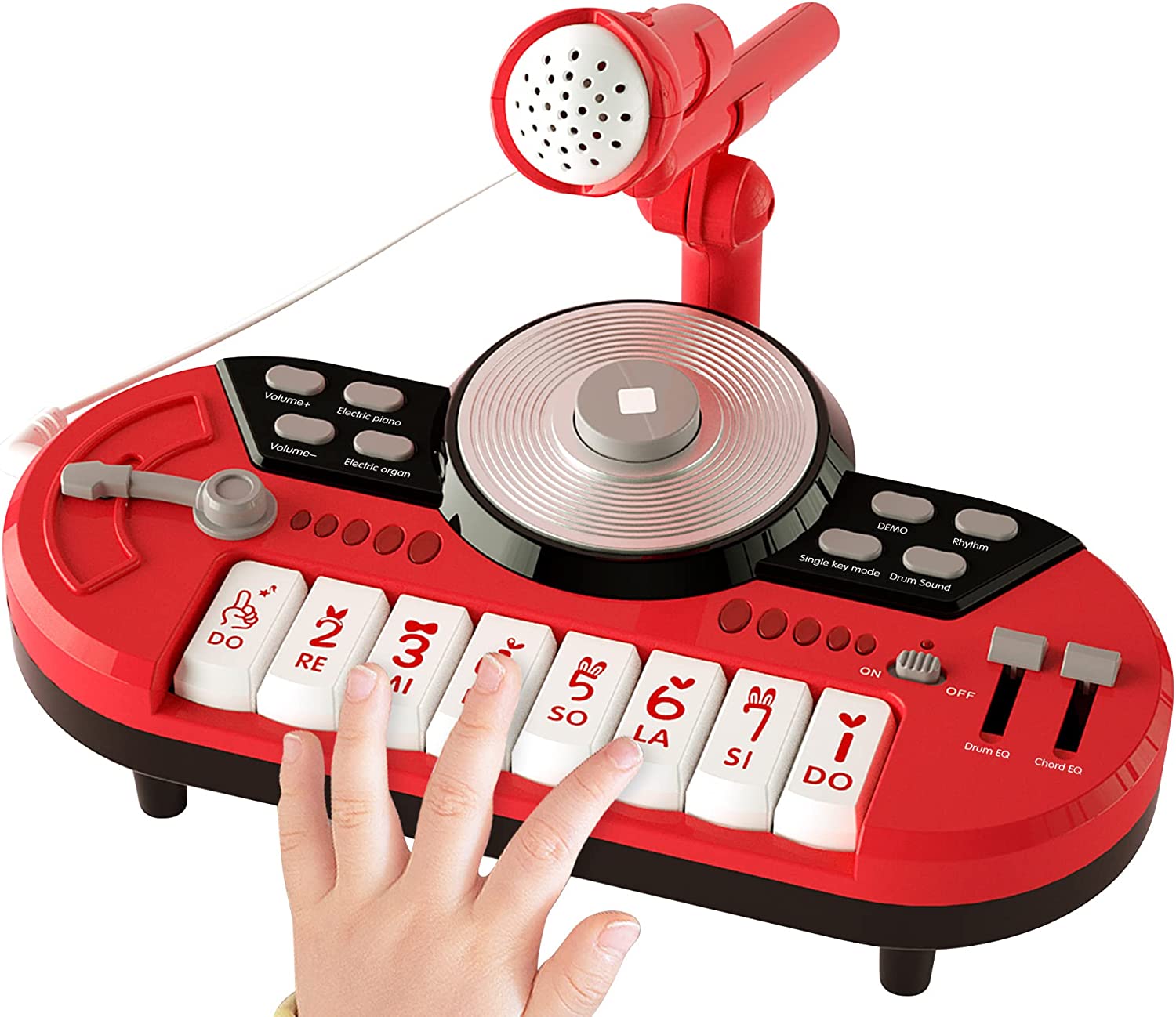 8 Keys Piano Toy Keyboard for Baby & Toddlers with DJ & Microphone, Educational Musical Instruments, Red - Bosonshop