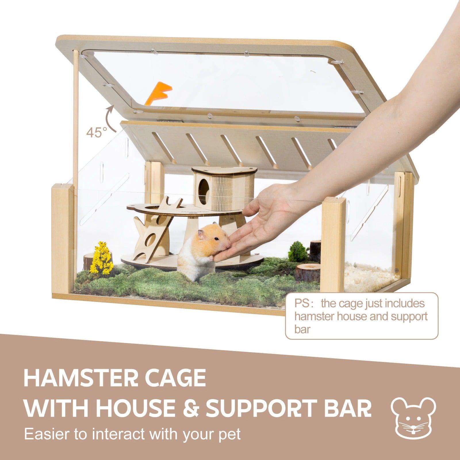 (Out of Stock) Wooden Hamster Cage Small Animal Acrylic Hamster Cage with House Pet Bed - Bosonshop