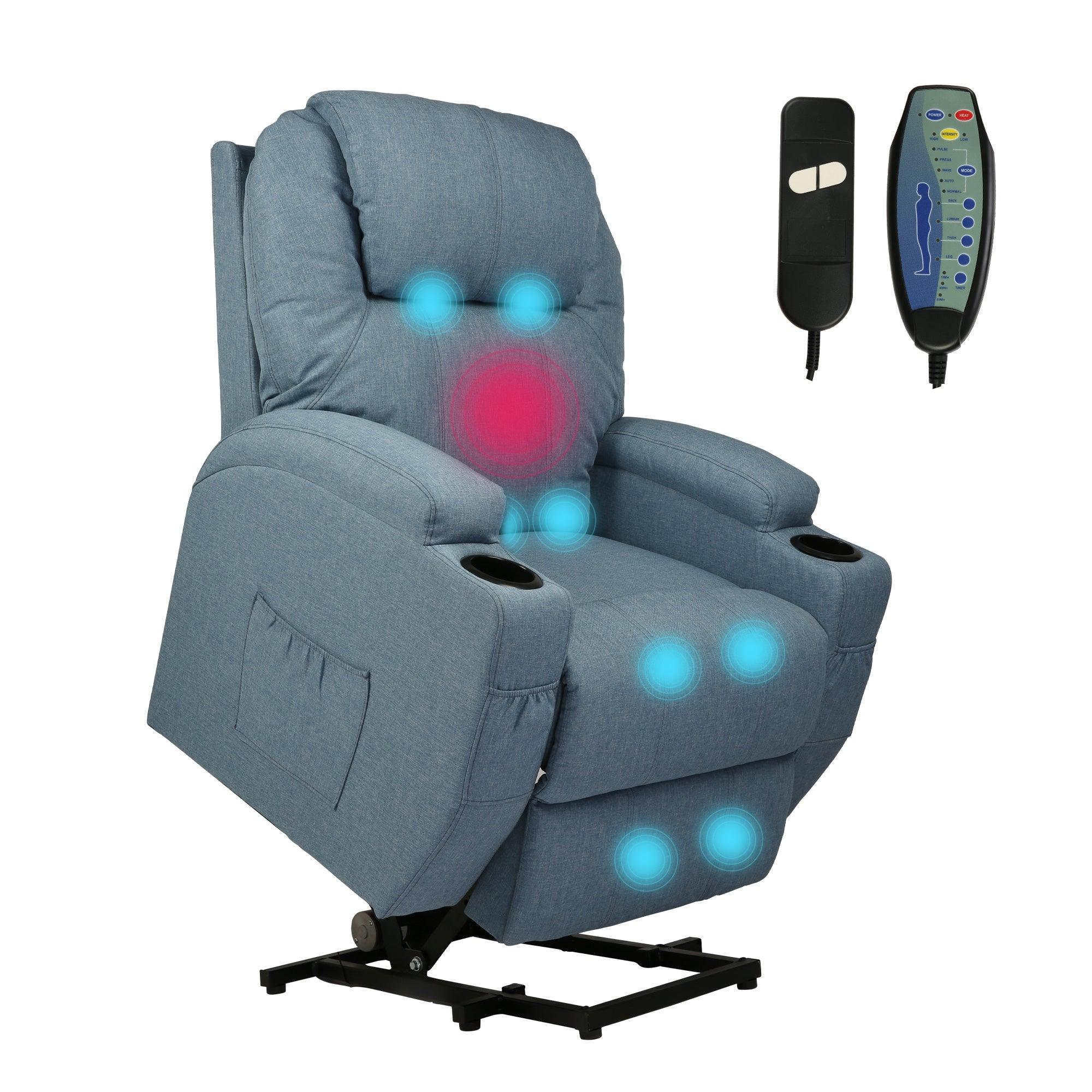 Power Lift Recliner Chair, Electric Full Body Massage Chair for Elderly with Massage and Heat, Blue - Bosonshop