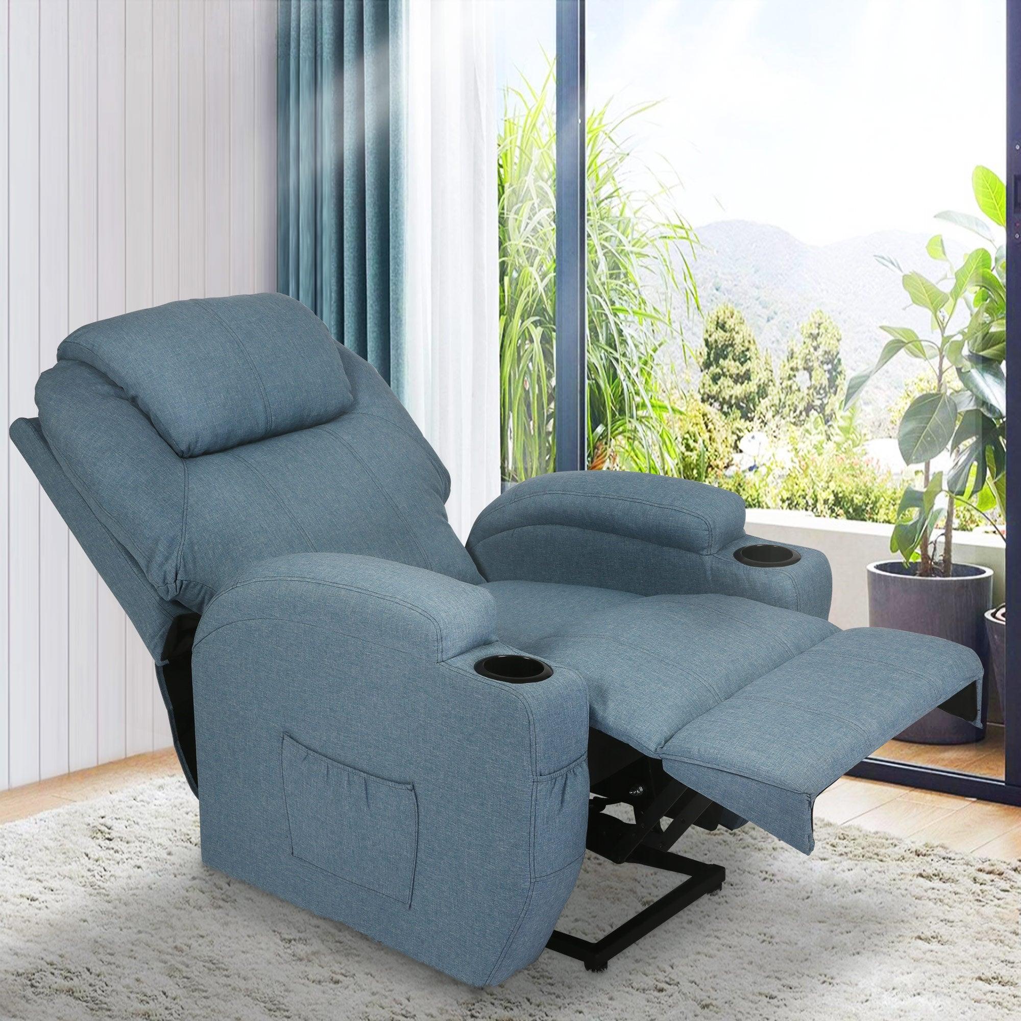 Power Lift Recliner Chair, Electric Full Body Massage Chair for Elderly with Massage and Heat, Blue - Bosonshop