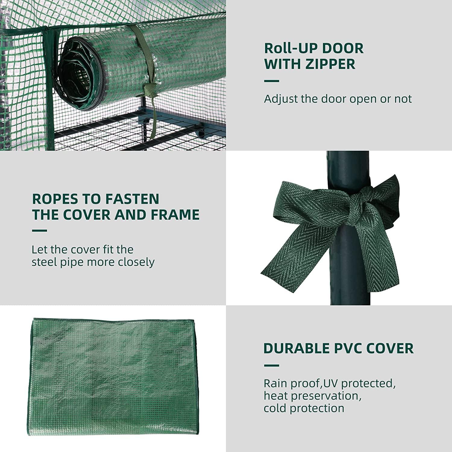 4-Tier Mini Greenhouse on Casters, Outdoor and Indoor Gardening Plant Greenhouse, Sturdy Gardening Shelves with PVC Cover and Rolling Zipper Door, Green, 27''Lx19.3''Wx62.2''H - Bosonshop