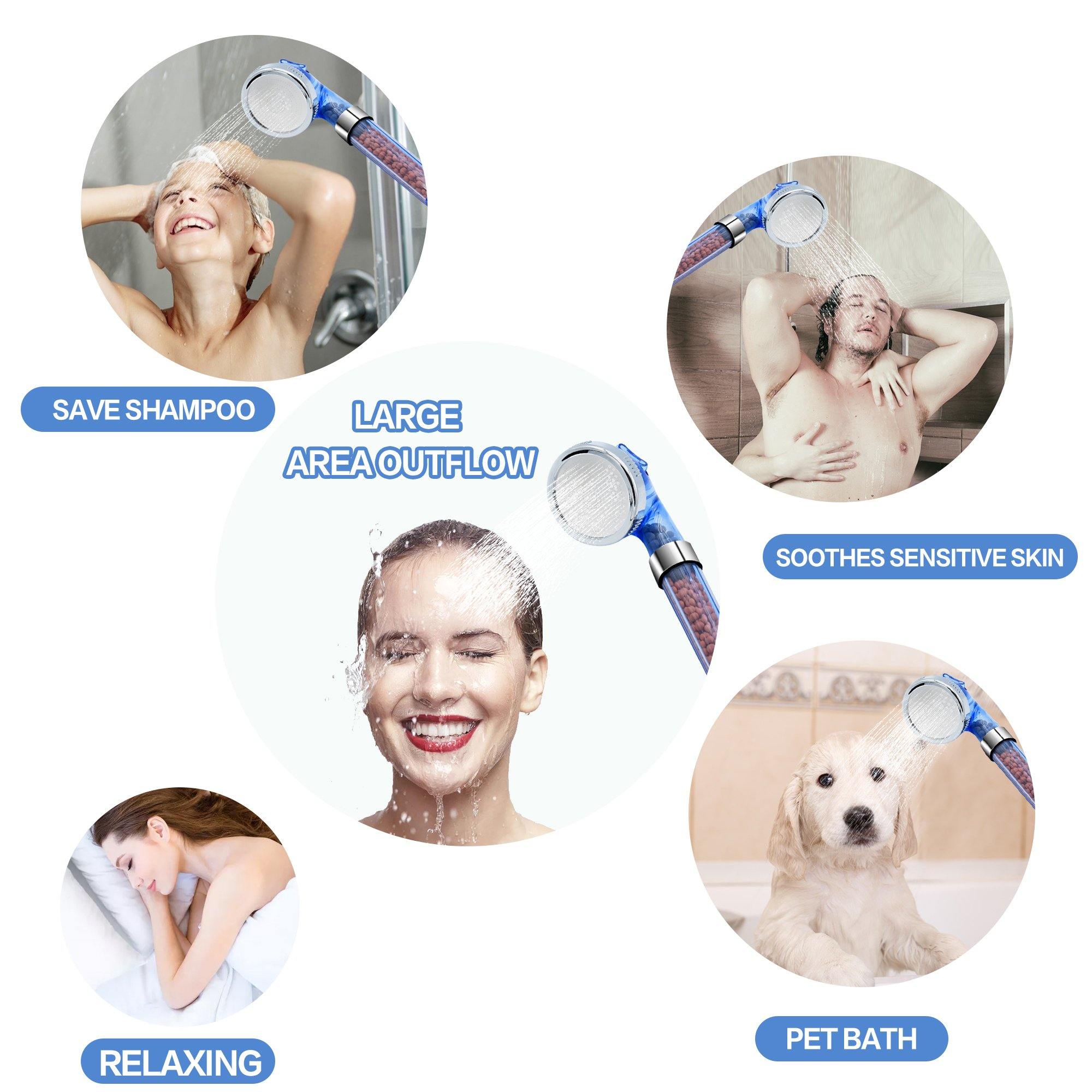 Filtered Anion Shower Head High Pressure & Save Water Multi Function Handheld Shower Head With 3 Spray Settings For Bathroom, Blue - Bosonshop