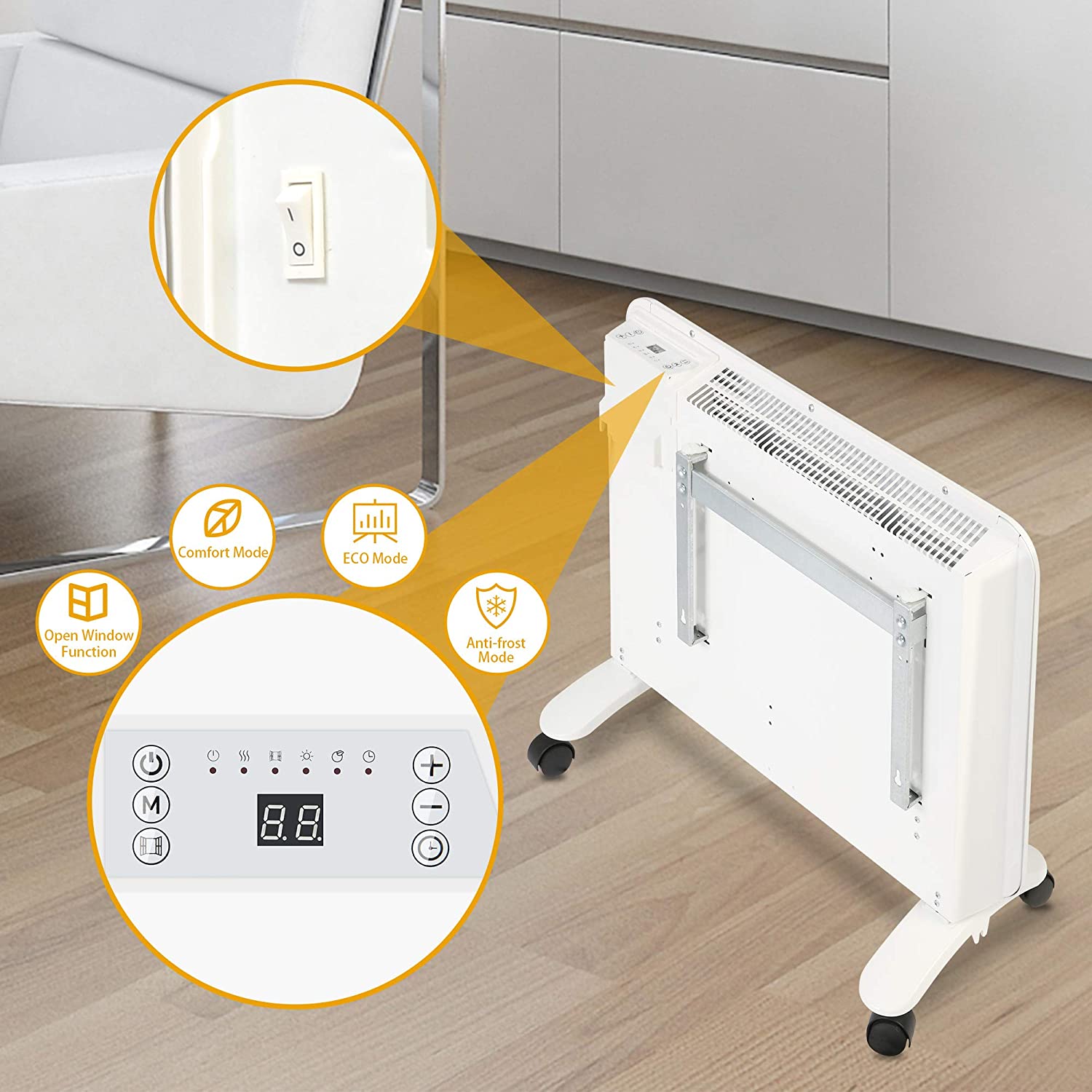 BOSONSHOP 1000W Portable Indoor Electric Convection Space Heater Quiet Panel Heater w/ Led Display