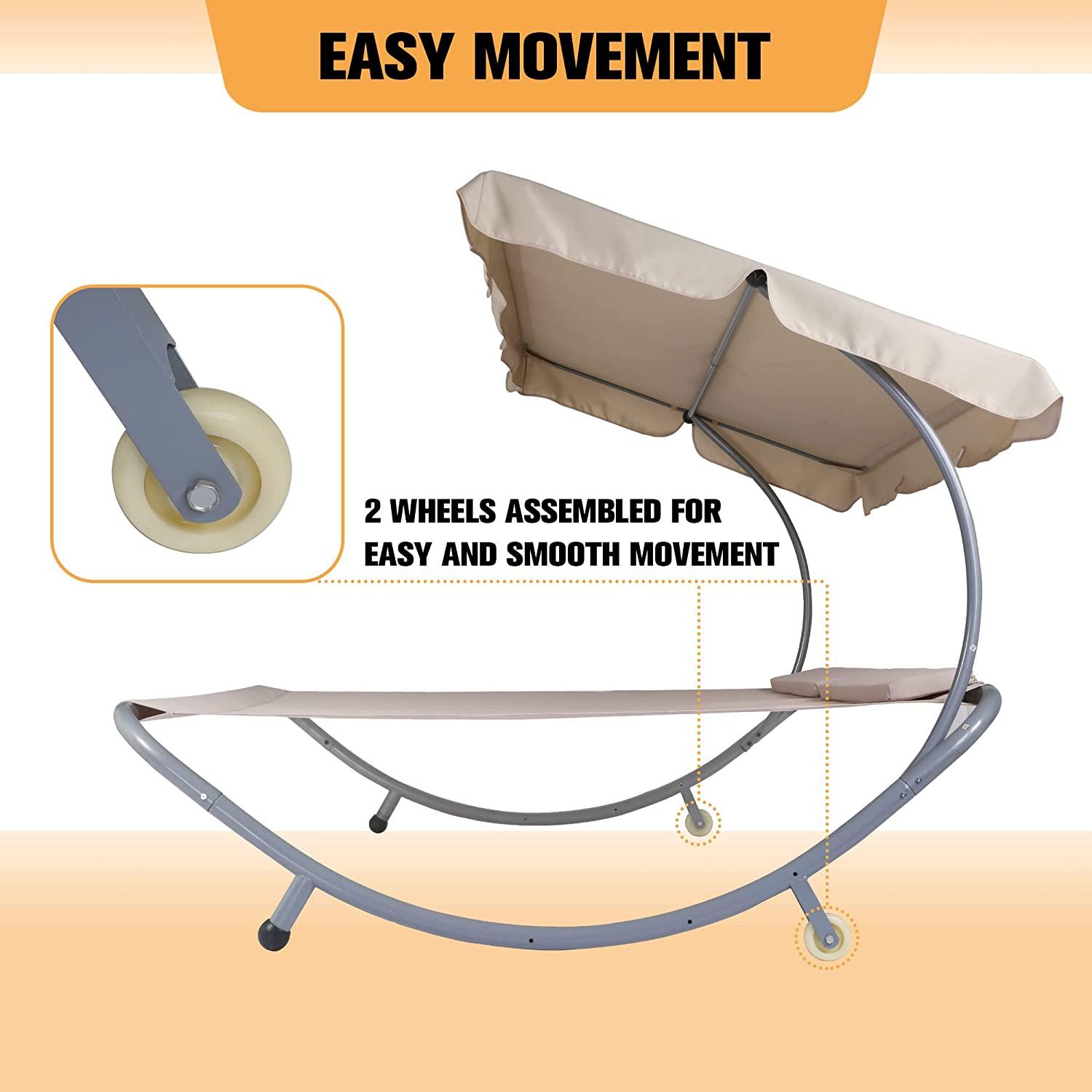 Outdoor Double Chaise Lounge Hammock Bed with Adjustable Canopy and Pillows - Patio Lounger for Ultimate Relaxation - Bosonshop