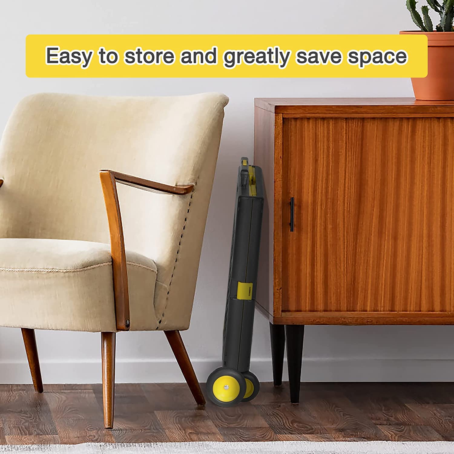 55L Foldable Rolling Cart with Wheels, Portable Updated Utility Tools Rolling Crate w/ Telescopic Handle, Yellow - Bosonshop