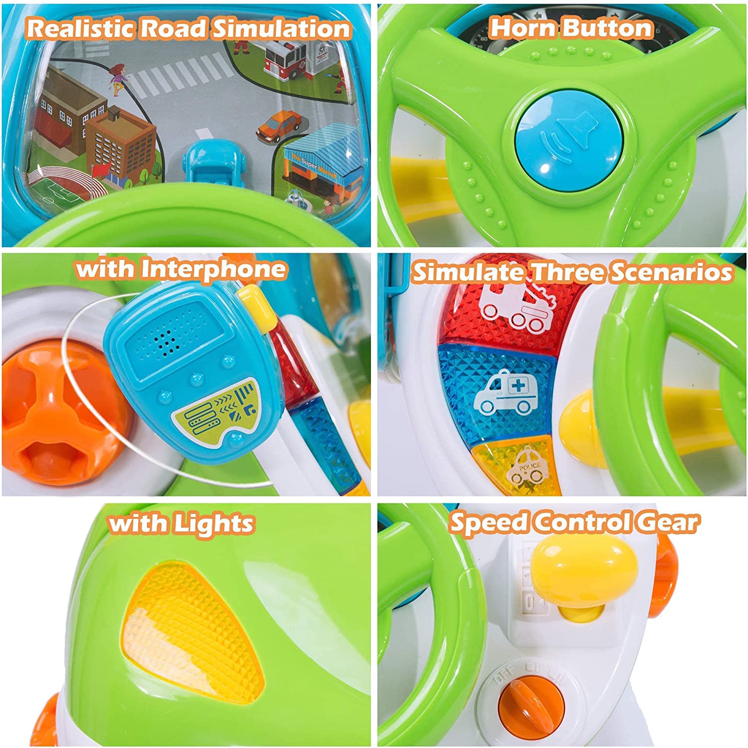 Kids Driving Simulate Ride on Toy Pretend Play Steering Wheel Toy for Toddlers - Bosonshop