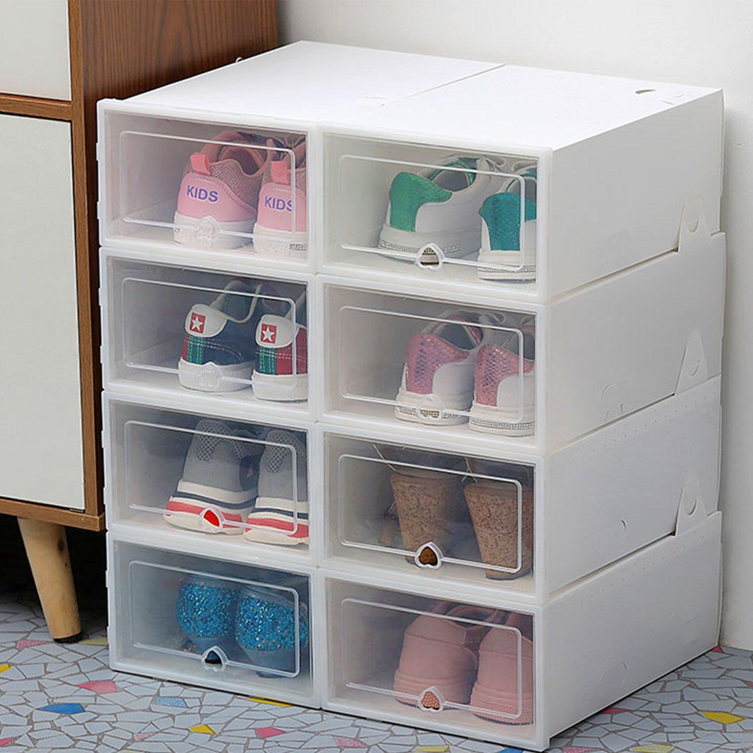 (Out of Stock) 6 Packs Transparent Foldable Shoes Organizers Box, White - Bosonshop