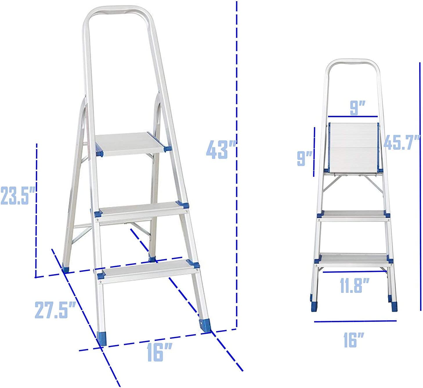 3 Step Non-Slip Aluminum Ladder Folding Platform Stool, 330 lbs Load Capacity - Bosonshop