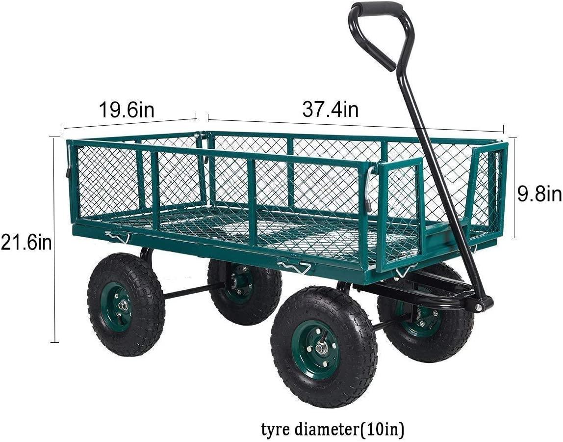 Utility Garden Cart Heavy Duty Wagon w/ Pneumatic Tires Removable Sides - Bosonshop