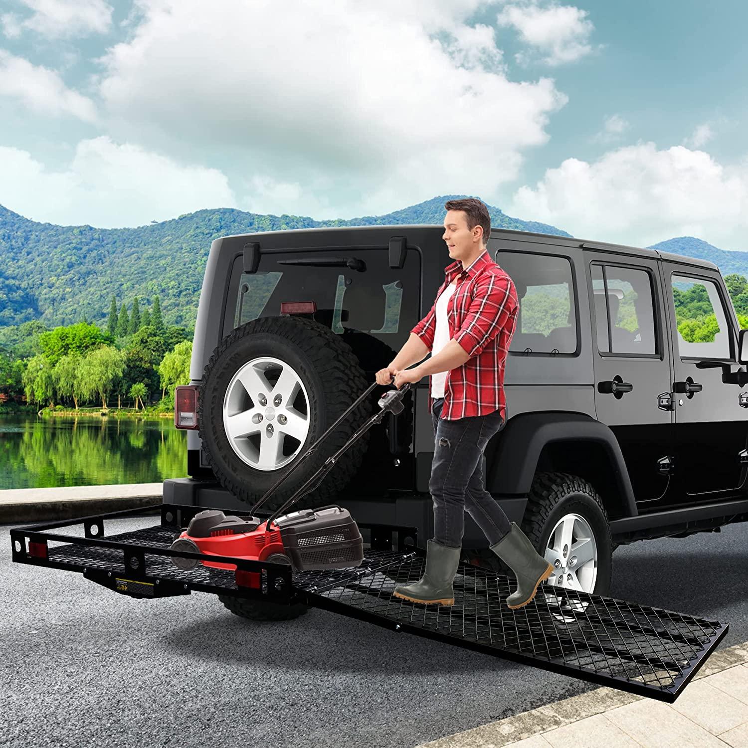48.8" L x 27.8" W Trailer Hitch Cargo Carrier Utility Basket with 42" Folding Ramp, Fits 2-Inch Receiver - Bosonshop