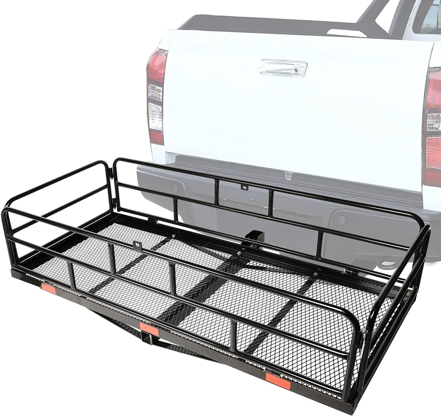 60" x 24" x 14" Heavy Duty Hitch Mount Cargo Carrier, Cargo Rack Rear Luggage Basket Fits 2" Receiver - Bosonshop