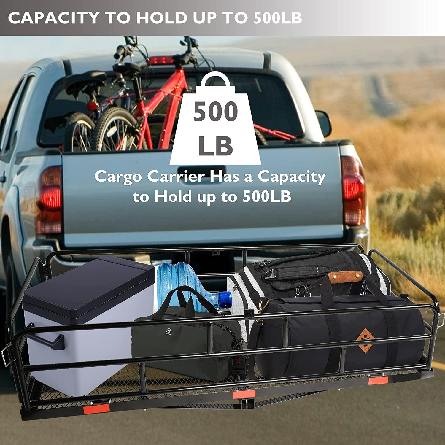 60" x 24" x 14" Heavy Duty Hitch Mount Cargo Carrier, Cargo Rack Rear Luggage Basket Fits 2" Receiver - Bosonshop