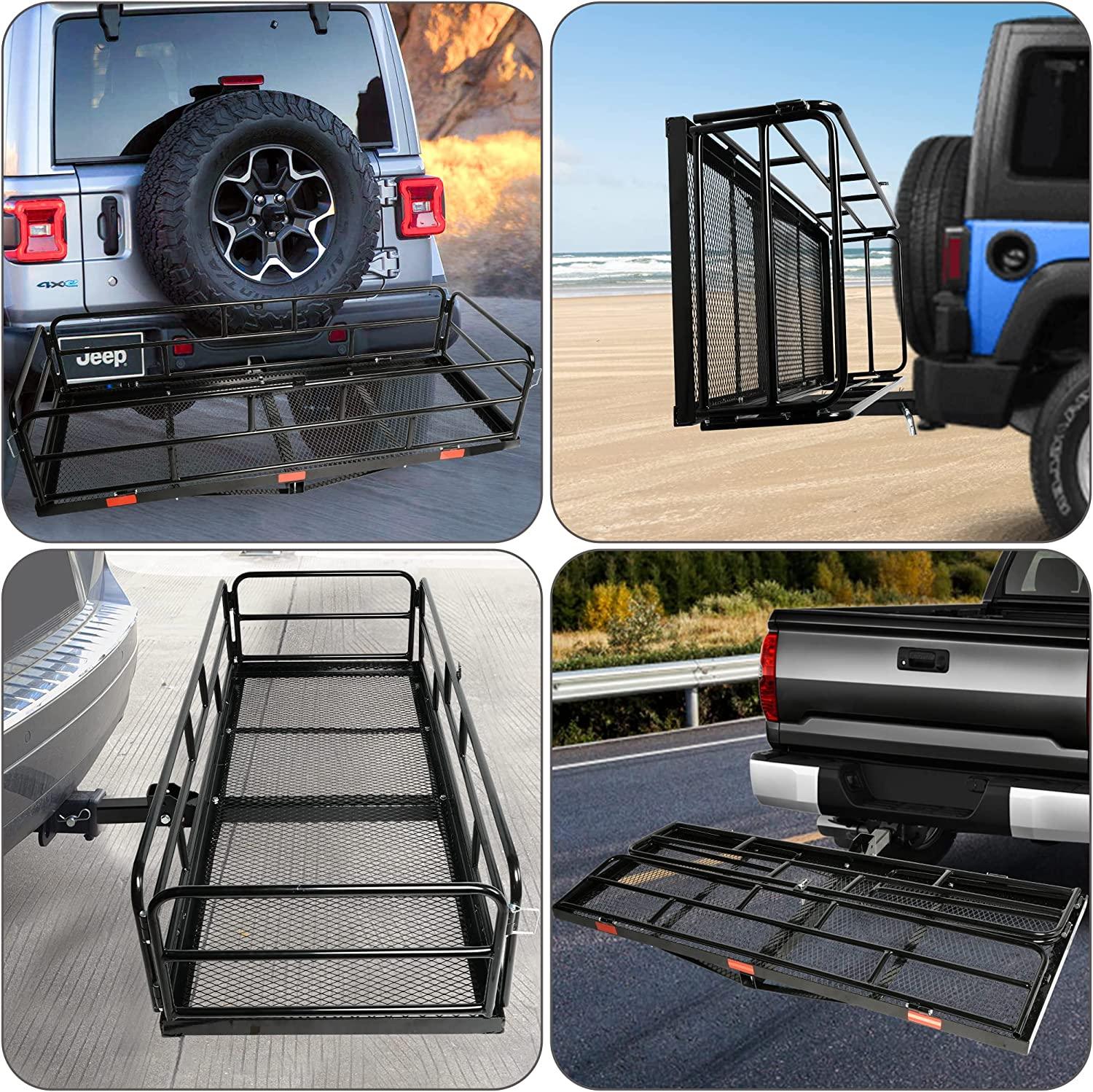 60" x 24" x 14" Heavy Duty Hitch Mount Cargo Carrier, Cargo Rack Rear Luggage Basket Fits 2" Receiver - Bosonshop