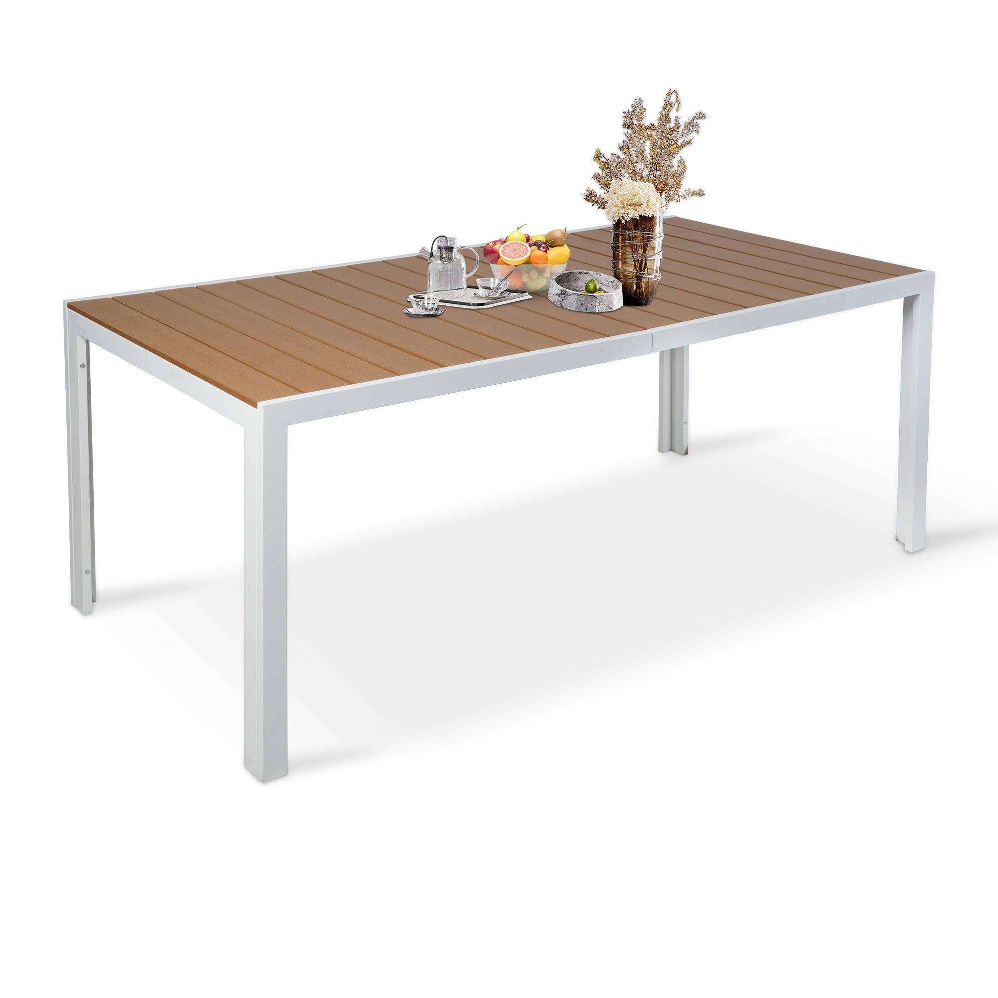 Patio Outdoor Table with Umbrella Hole for 8 Person, 71" Aluminum Frame Rectangle Table - Bosonshop