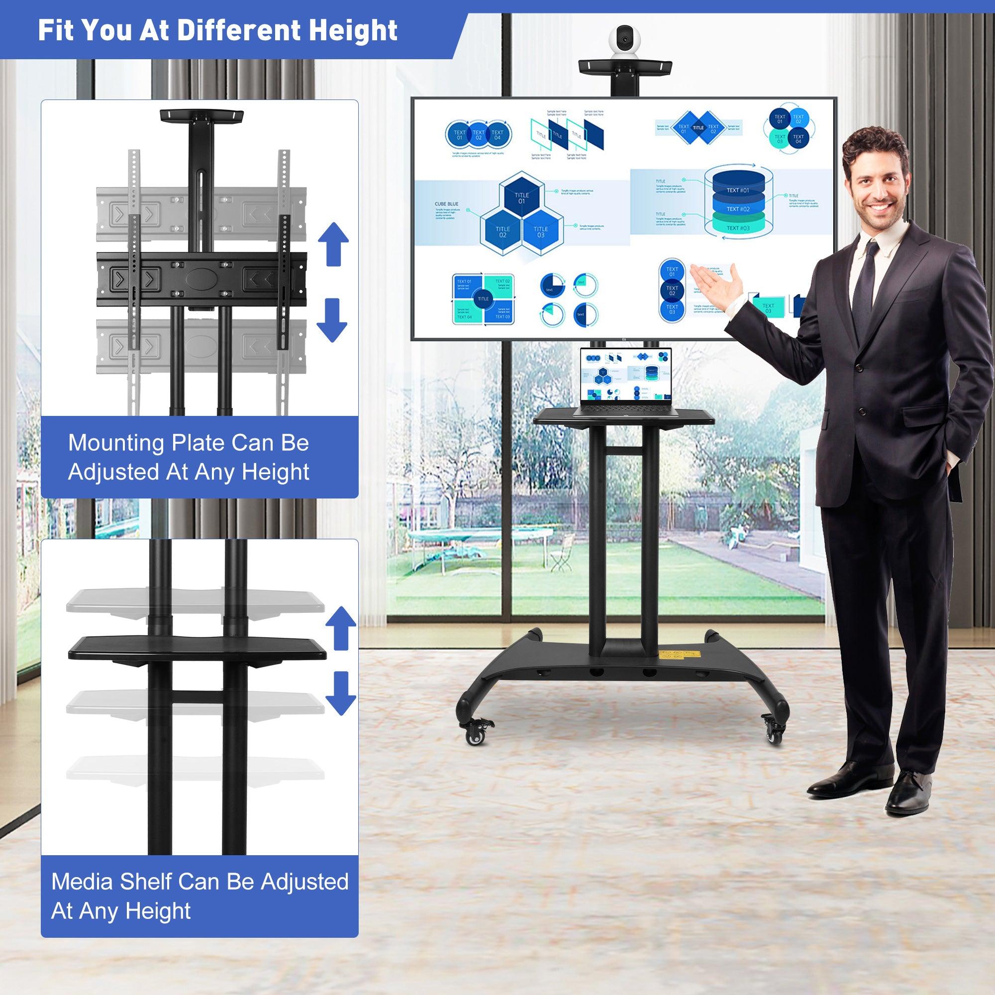 Portable Mobile TV Stand with Wheels for 32-70 Inch Flat Screen TVs - Tall TV Cart with Adjustable Height AV/Camera Shelf, Supports Up to 100lbs, Max VESA 600x400mm