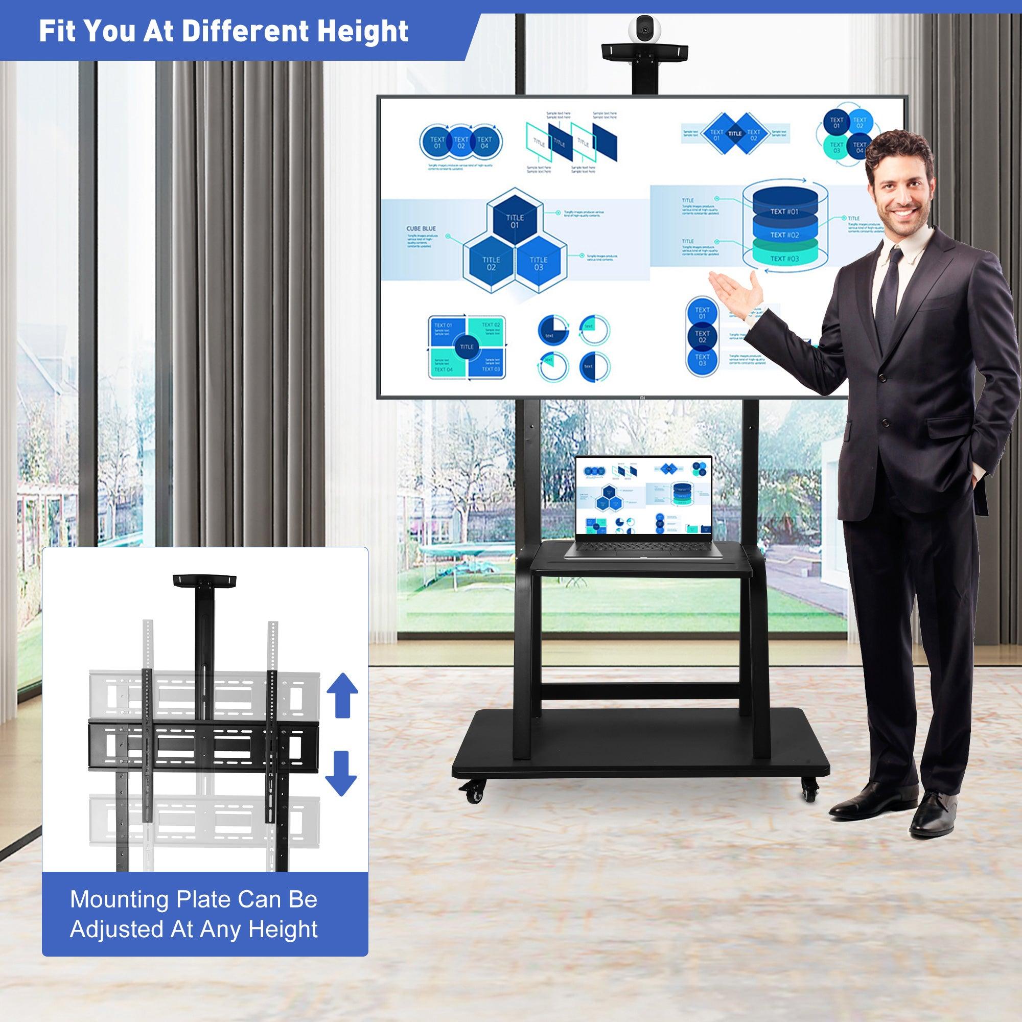 Mobile TV Stand with Wheels for 42-100 Inch Flat Screen TVs - Portable Tall TV Cart with Adjustable Height, Camera Shelf, Holds Up to 330lbs, Max VESA 900x600mm - Bosonshop