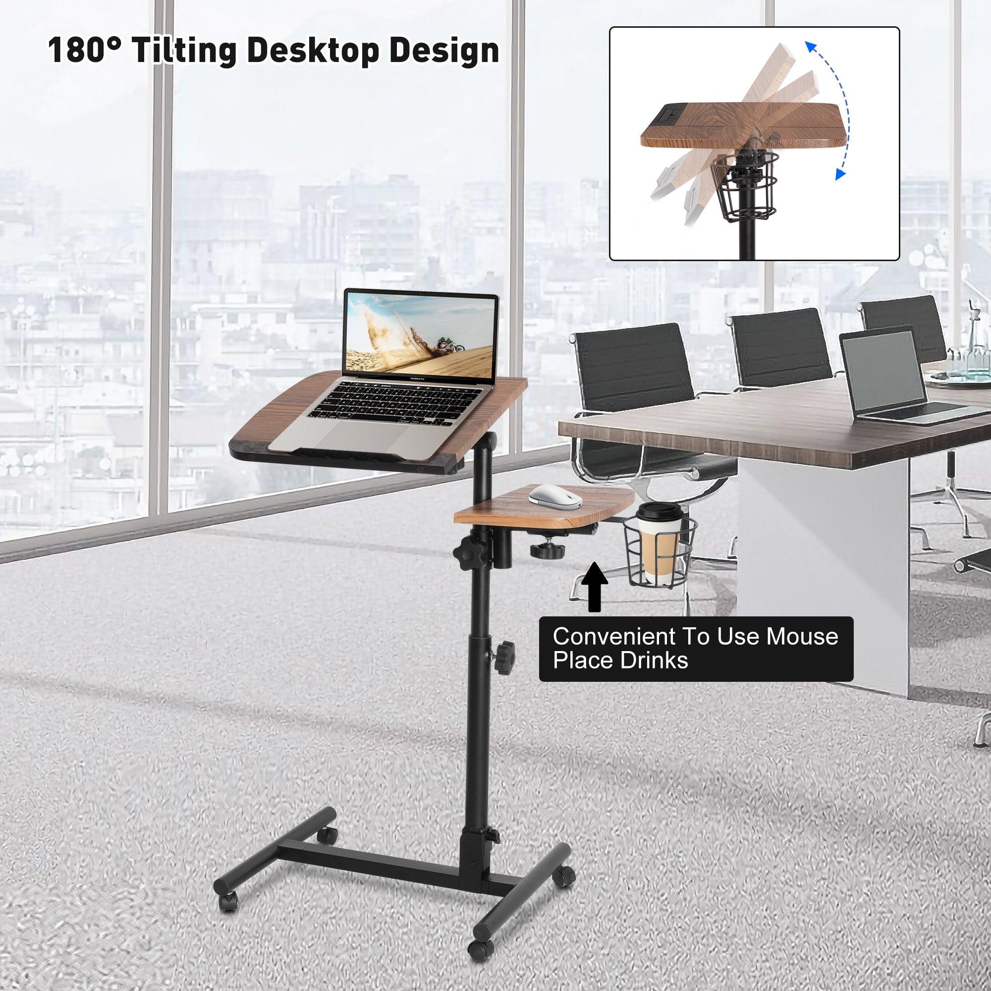 Versatile Mobile Laptop Cart: Height Adjustable Stand with Wheels, Cup Holder, and Lockable Wheels