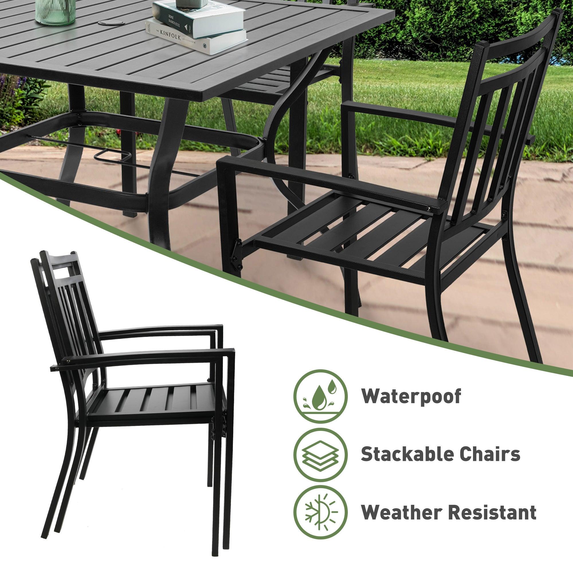 Patio Dining Chairs Set of 2 Outdoor Stackable Arm Chairs, Black