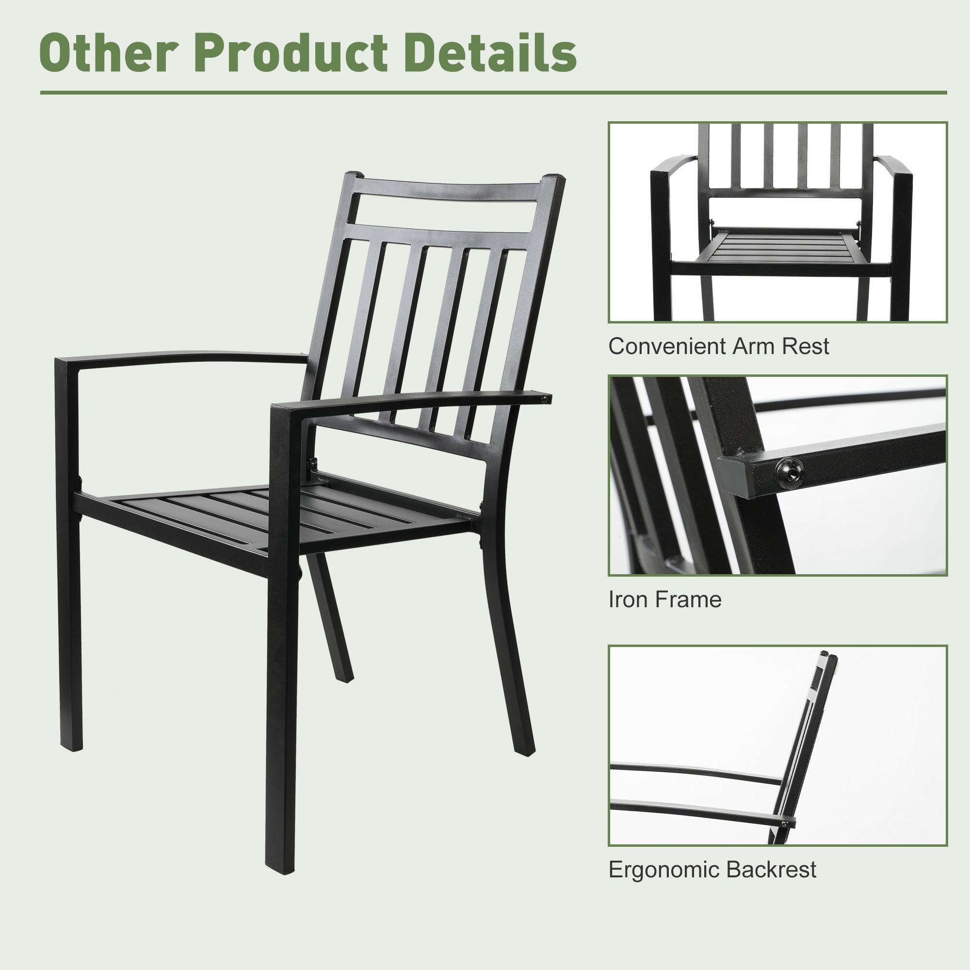 Patio Dining Chairs Set of 2 Outdoor Stackable Arm Chairs, Black - Bosonshop