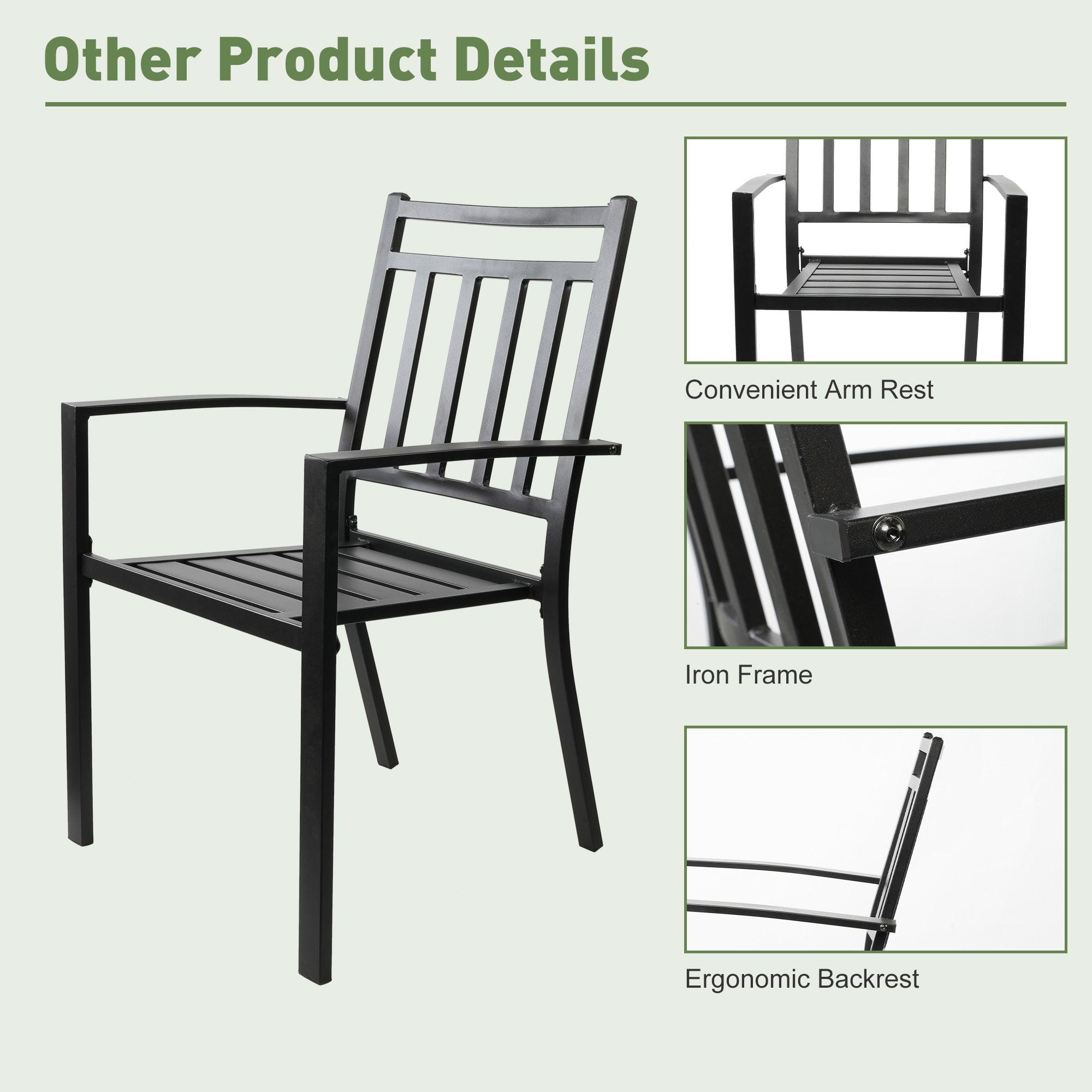 Patio Dining Chairs Set of 2 Outdoor Stackable Arm Chairs, Black