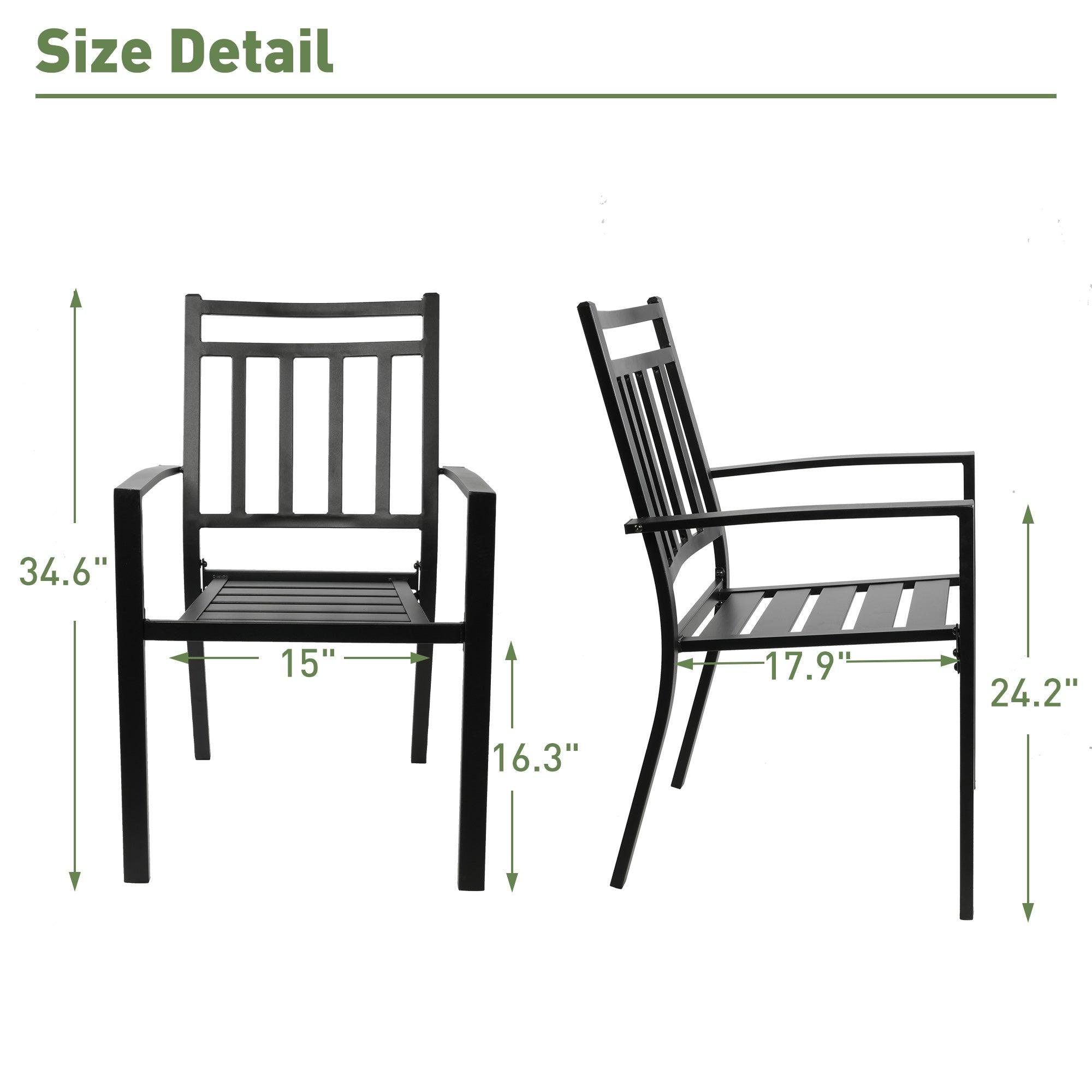 Patio Dining Chairs Set of 2 Outdoor Stackable Arm Chairs, Black