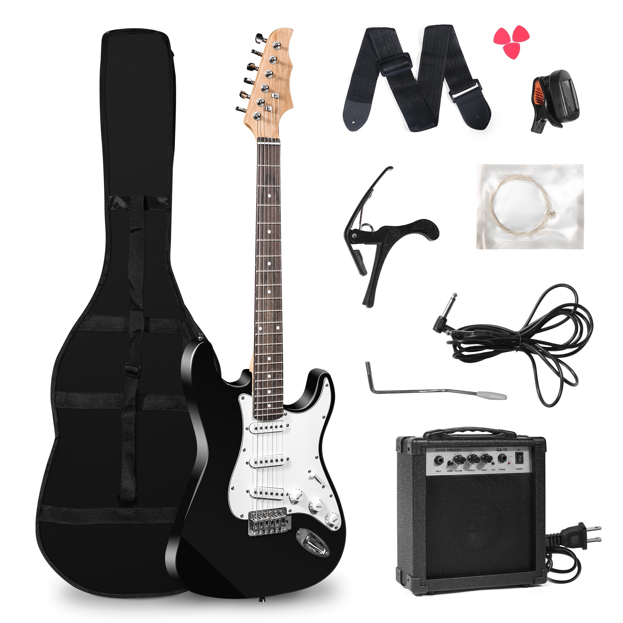 39" Full Size Electric Guitar Beginner Starter kit with 10w Amplifier, Black