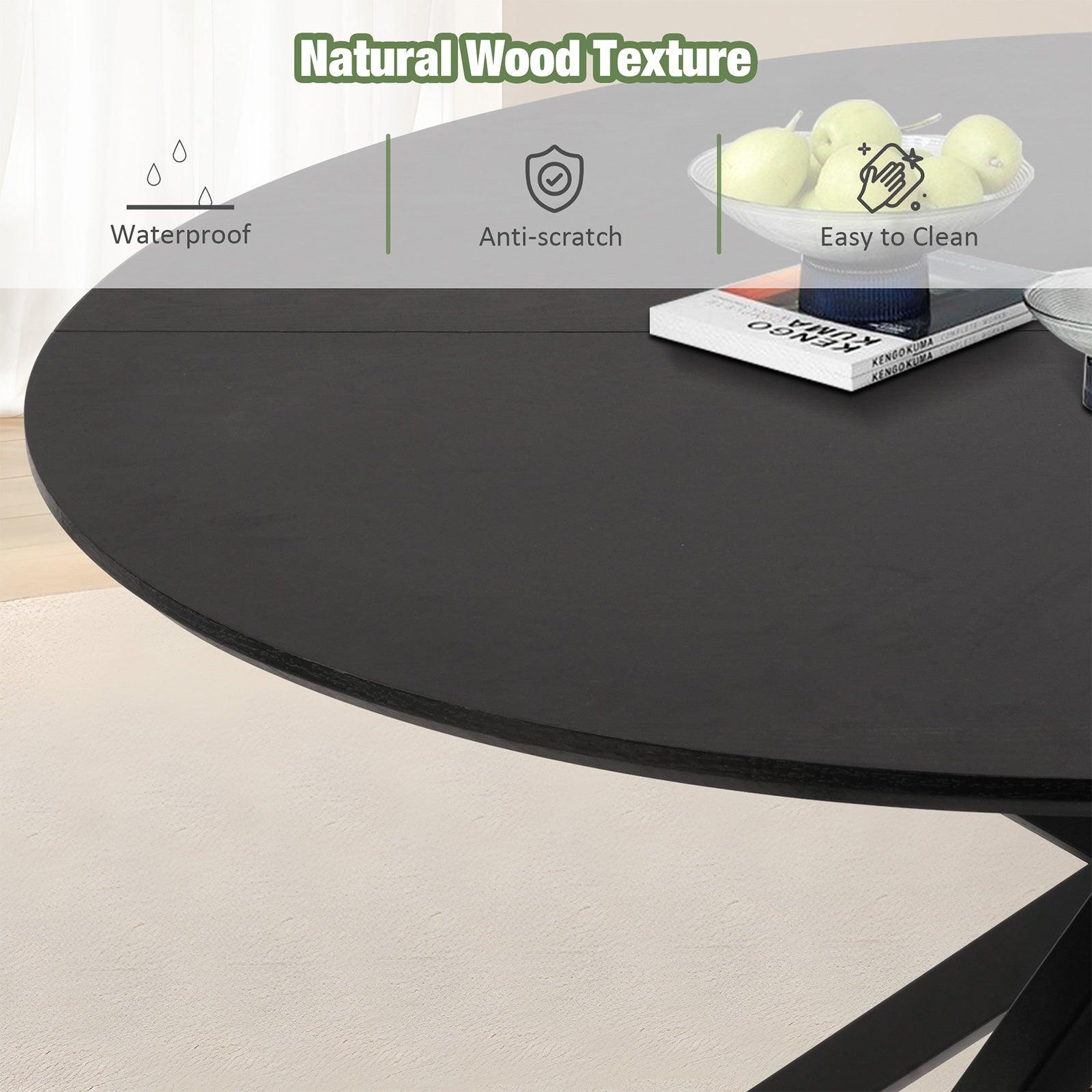 53" Mid-Century Modern Round Dining Room Table for 4-6 Person W/Solid Metal Legs, Black Wood Grain - Bosonshop