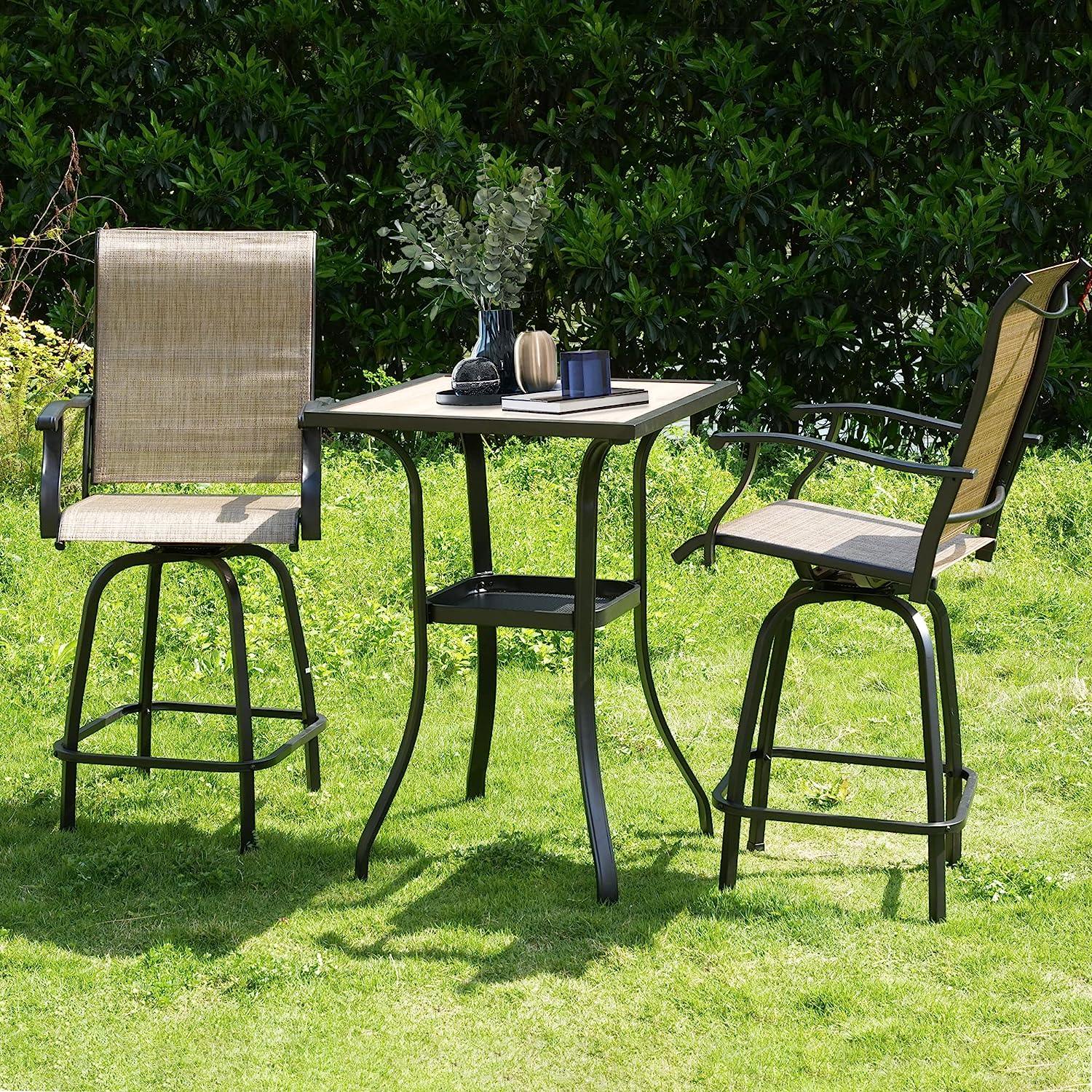 2 Pcs Outdoor  Swivel Bar Stools, Height Patio Bar Chair with High Back, Armrest & Breathable Textilene Fabric