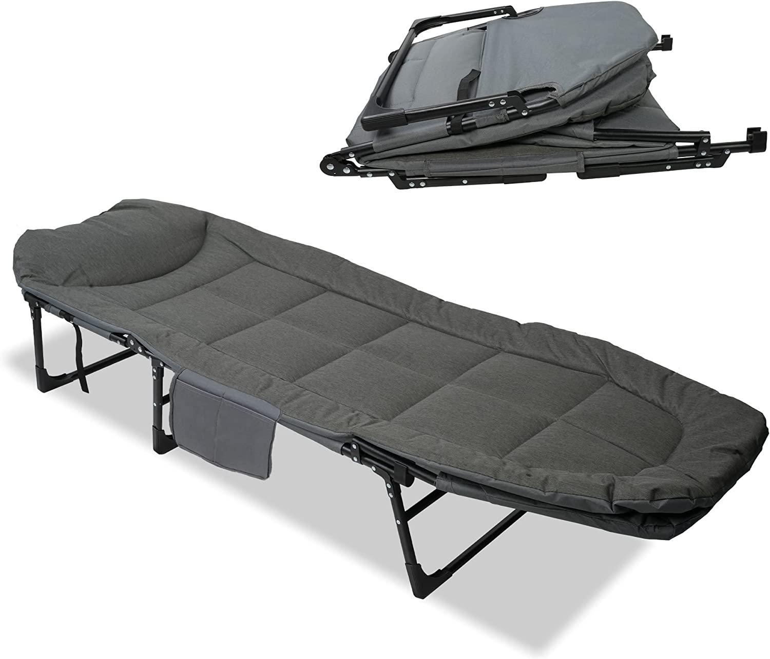 Portable Folding Camping Cot, Adjustable Backrest Outdoor Lounge Chair Sleeping Cots