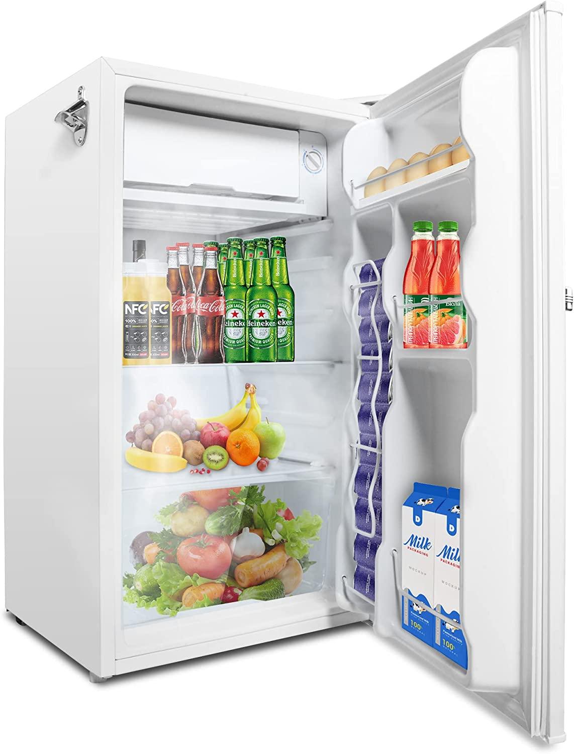 3.2 Cu.Ft Compact Fridge with Freezer, White Single Door Mini Refrigerator with Adjustable Thermostat Control