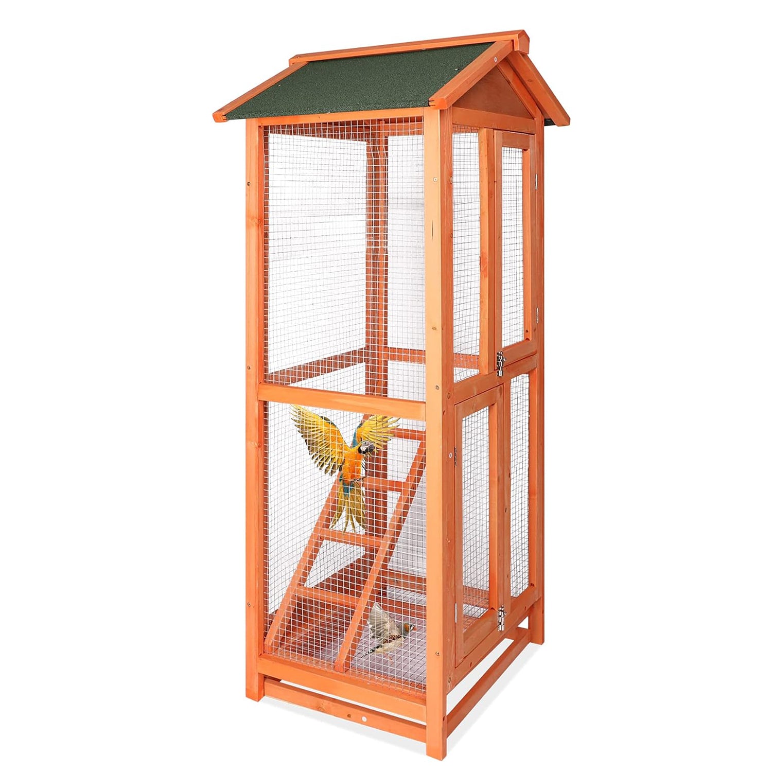 Wooden Large Bird Cage Pet Play Covered House Ladder Feeder Stand Outdoor - Bosonshop