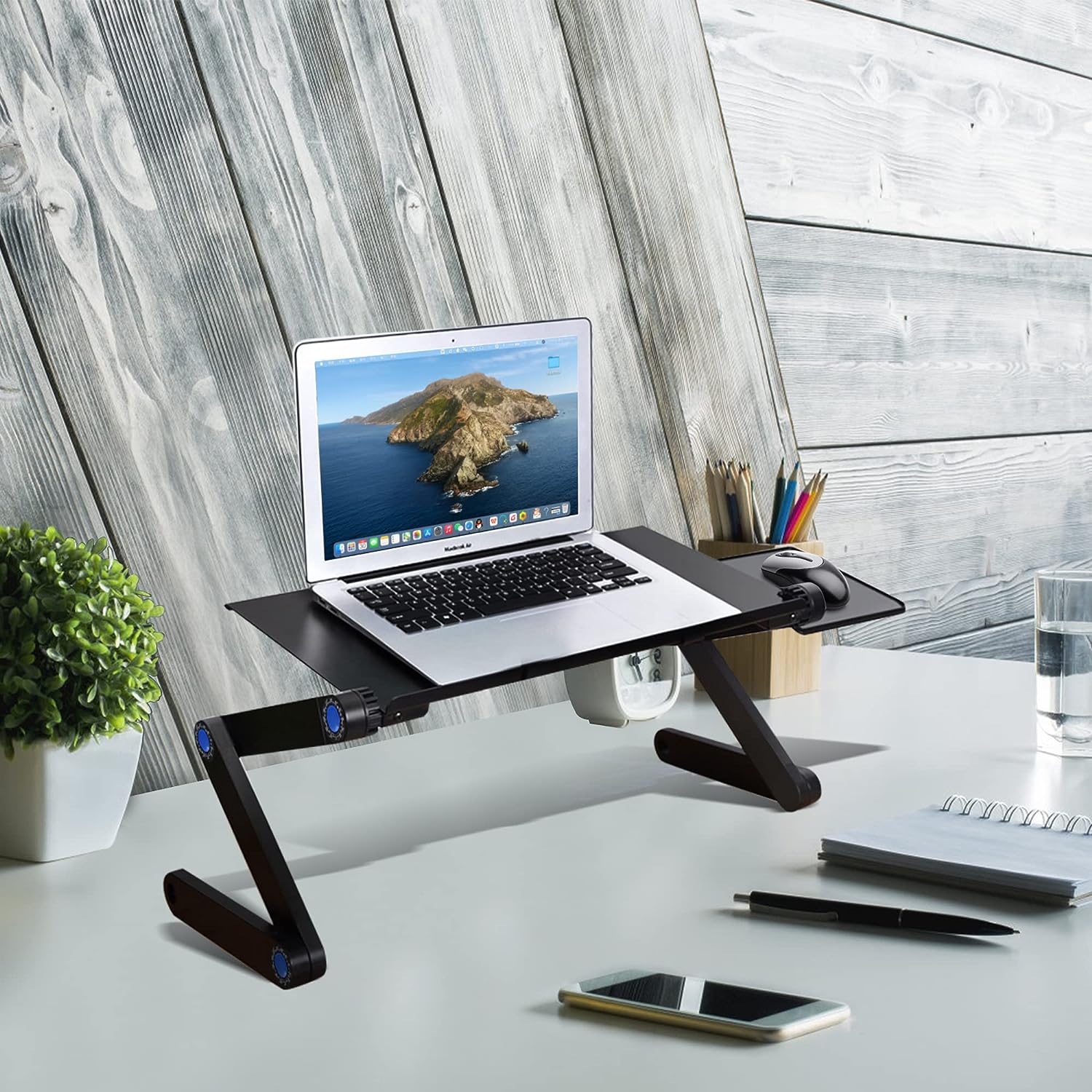 Foldable Aluminum Laptop Desk Adjustable Portable Table Stand with 2 CPU Cooling Fans and Mouse Pad - Bosonshop