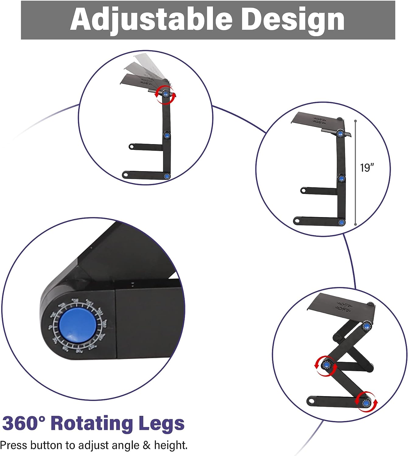 Foldable Aluminum Laptop Desk Adjustable Portable Table Stand with 2 CPU Cooling Fans and Mouse Pad - Bosonshop