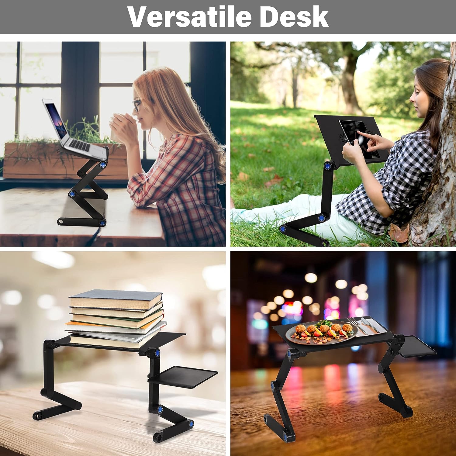 Foldable Aluminum Laptop Desk Adjustable Portable Table Stand with 2 CPU Cooling Fans and Mouse Pad - Bosonshop